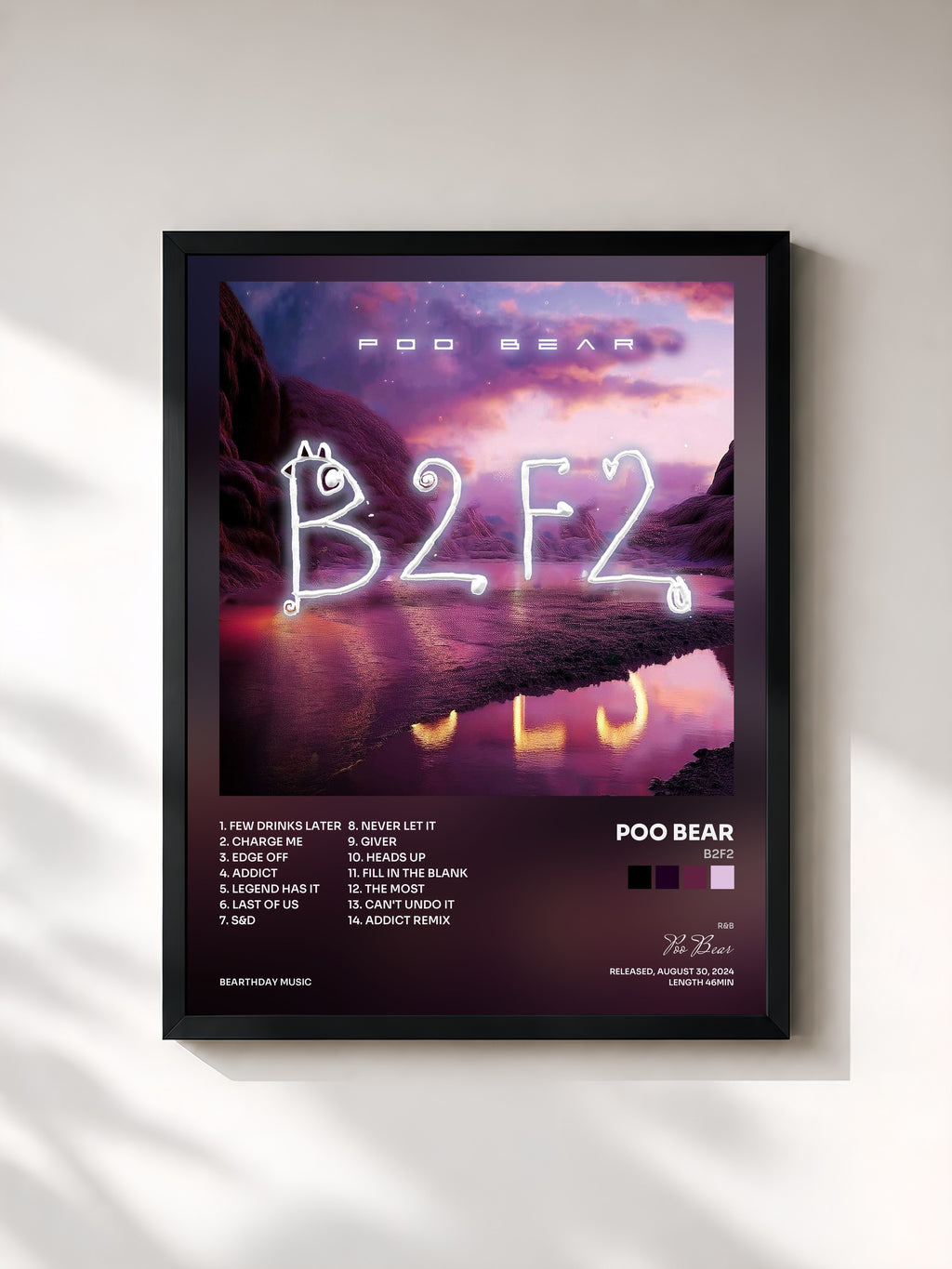 #noir Tableau de l'album B2F2 de Poo Bear, cadre noir, imprimé et encadré en France