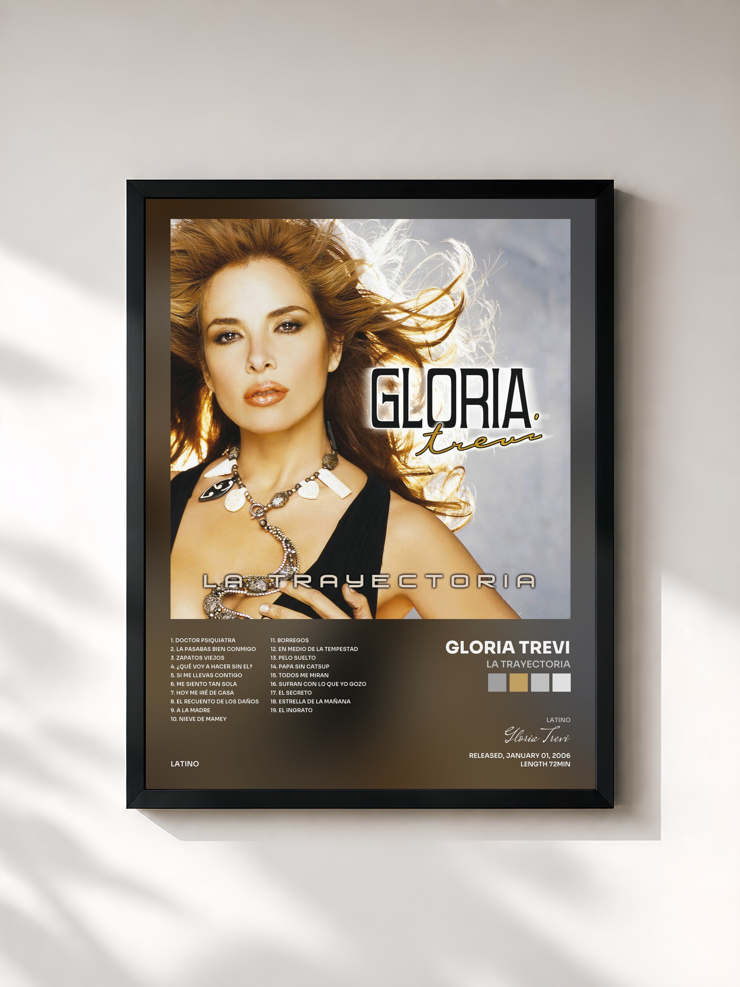 #noir Tableau de l'album La Trayectoria de Gloria Trevi, cadre noir, imprimé et encadré en France
