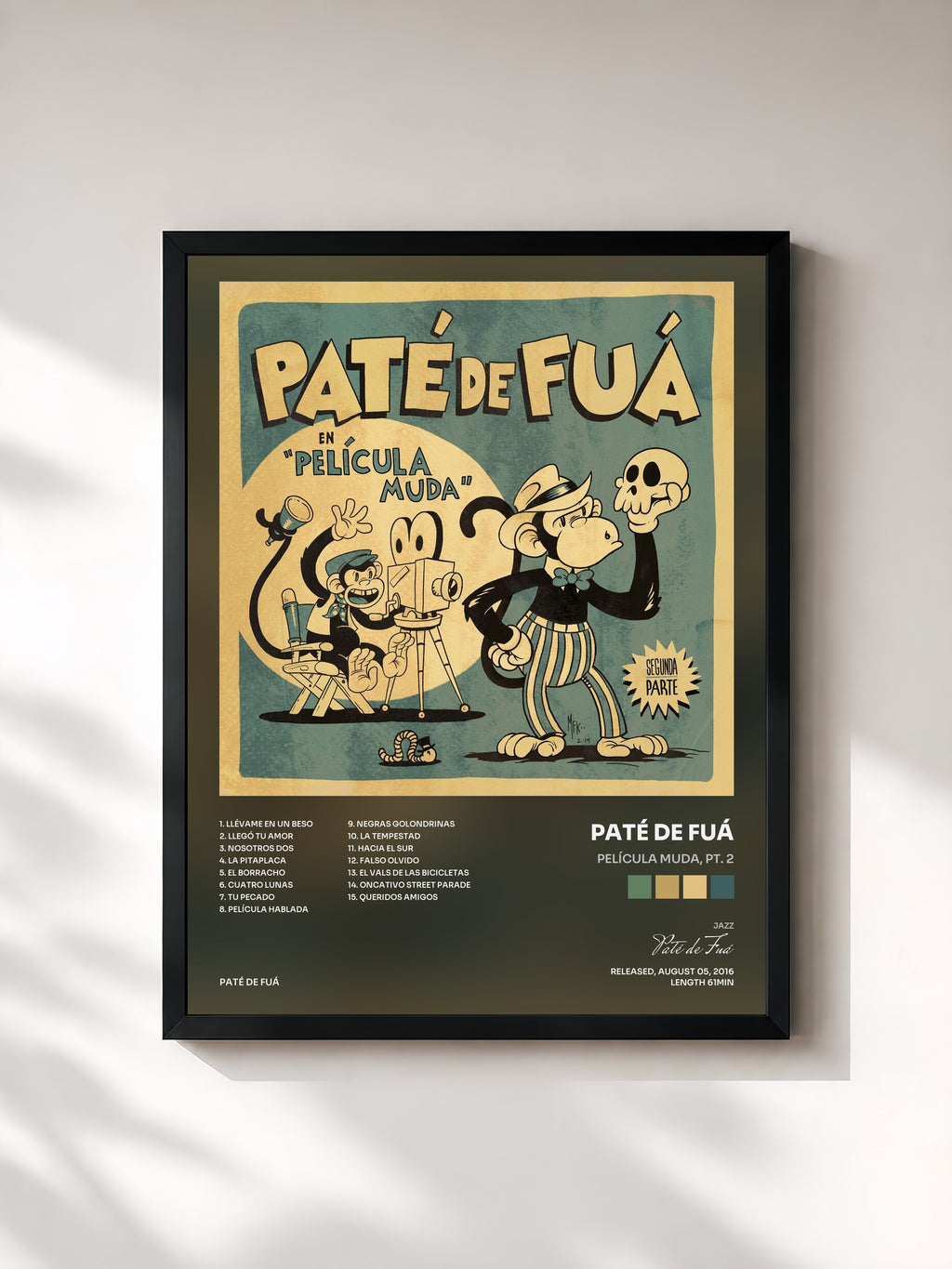 #noir Tableau de l'album Película Muda, Pt. 2 de Paté de Fuá, cadre noir, imprimé et encadré en France