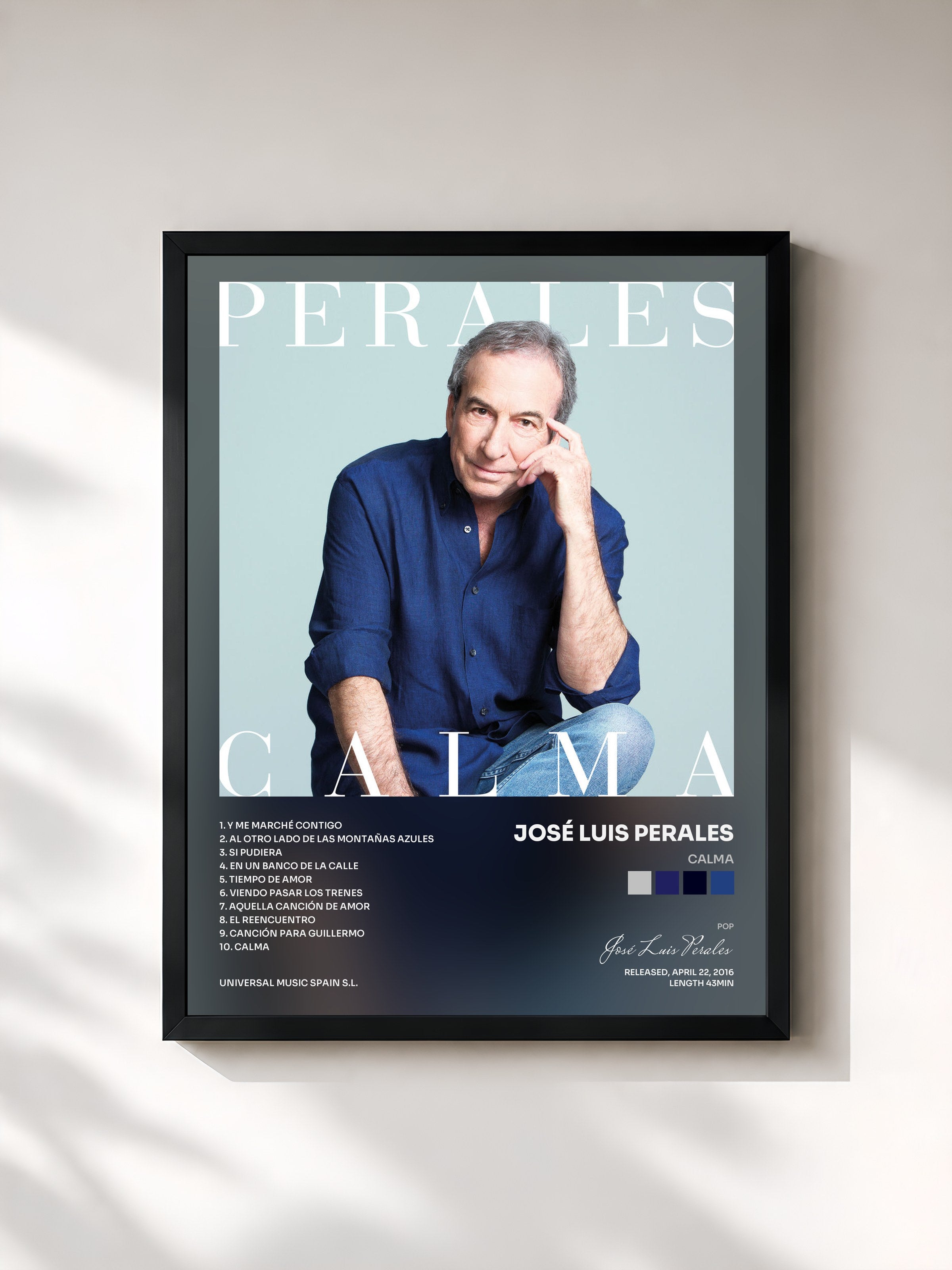 #noir Tableau de l'album Calma de José Luis Perales, cadre noir, imprimé et encadré en France