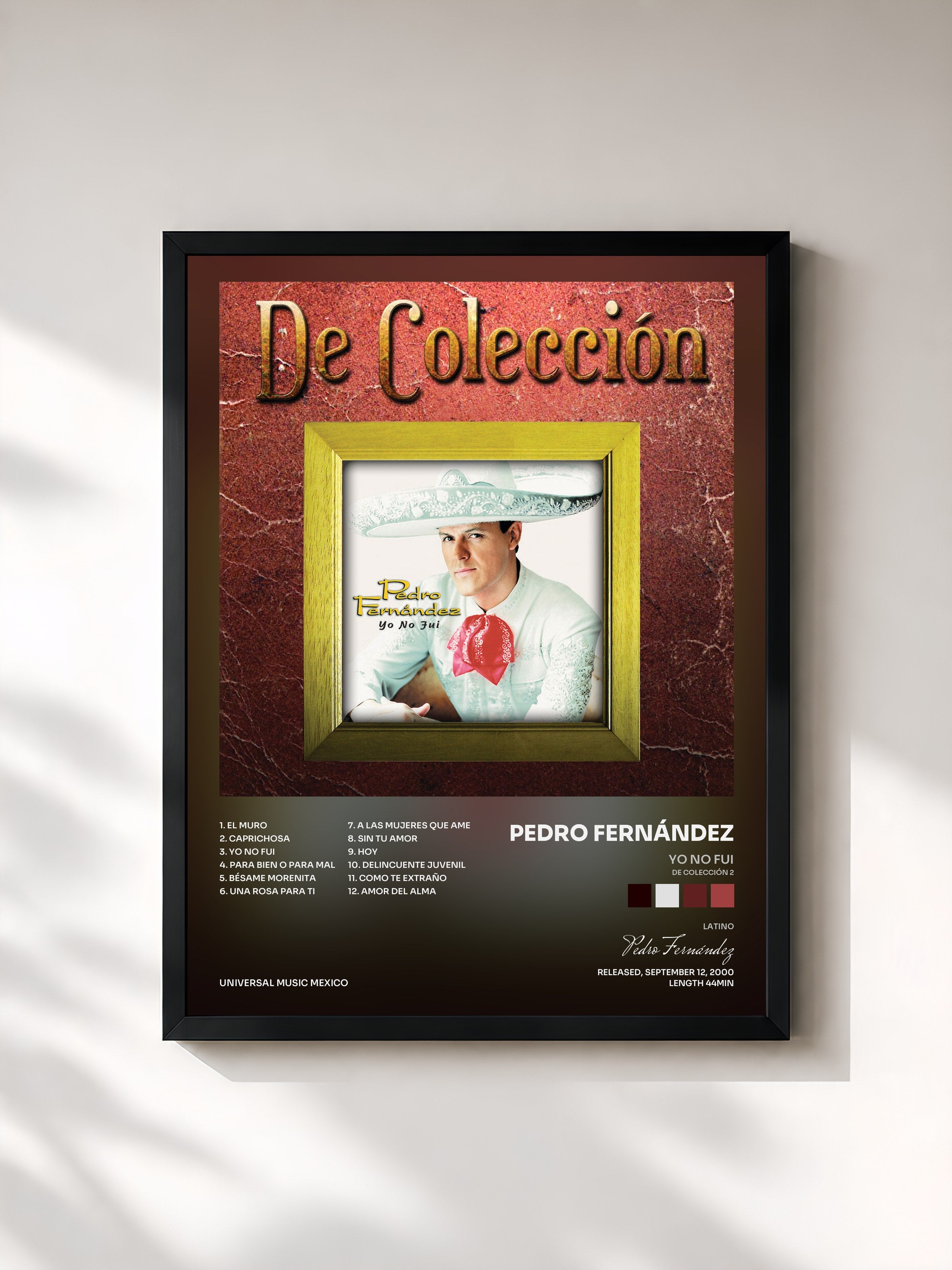 #noir Tableau de l'album Yo No Fui (De Colección 2) de Pedro Fernández, cadre noir, imprimé et encadré en France