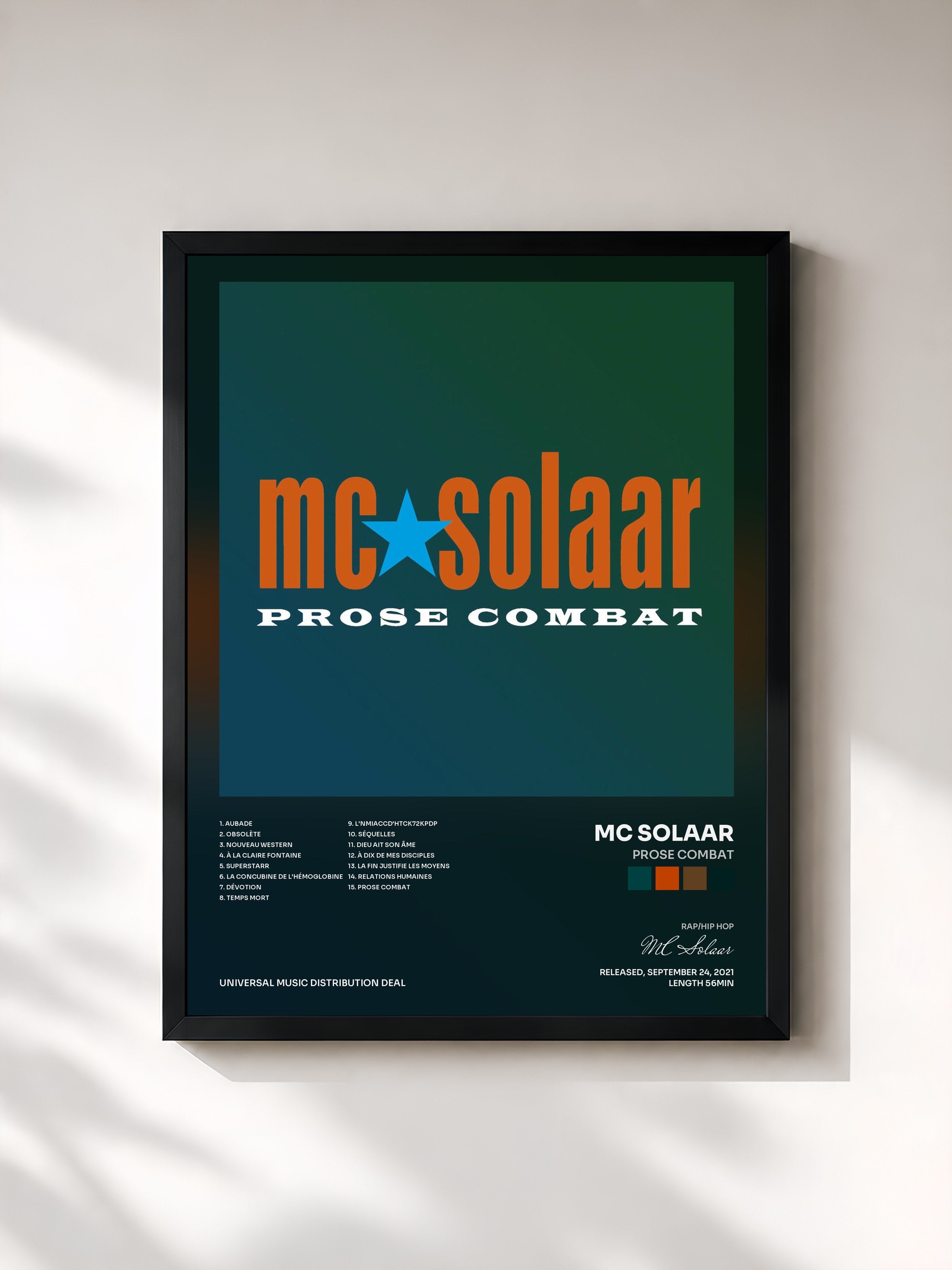 #noir Tableau de l'album Prose combat de MC Solaar, cadre noir, imprimé et encadré en France
