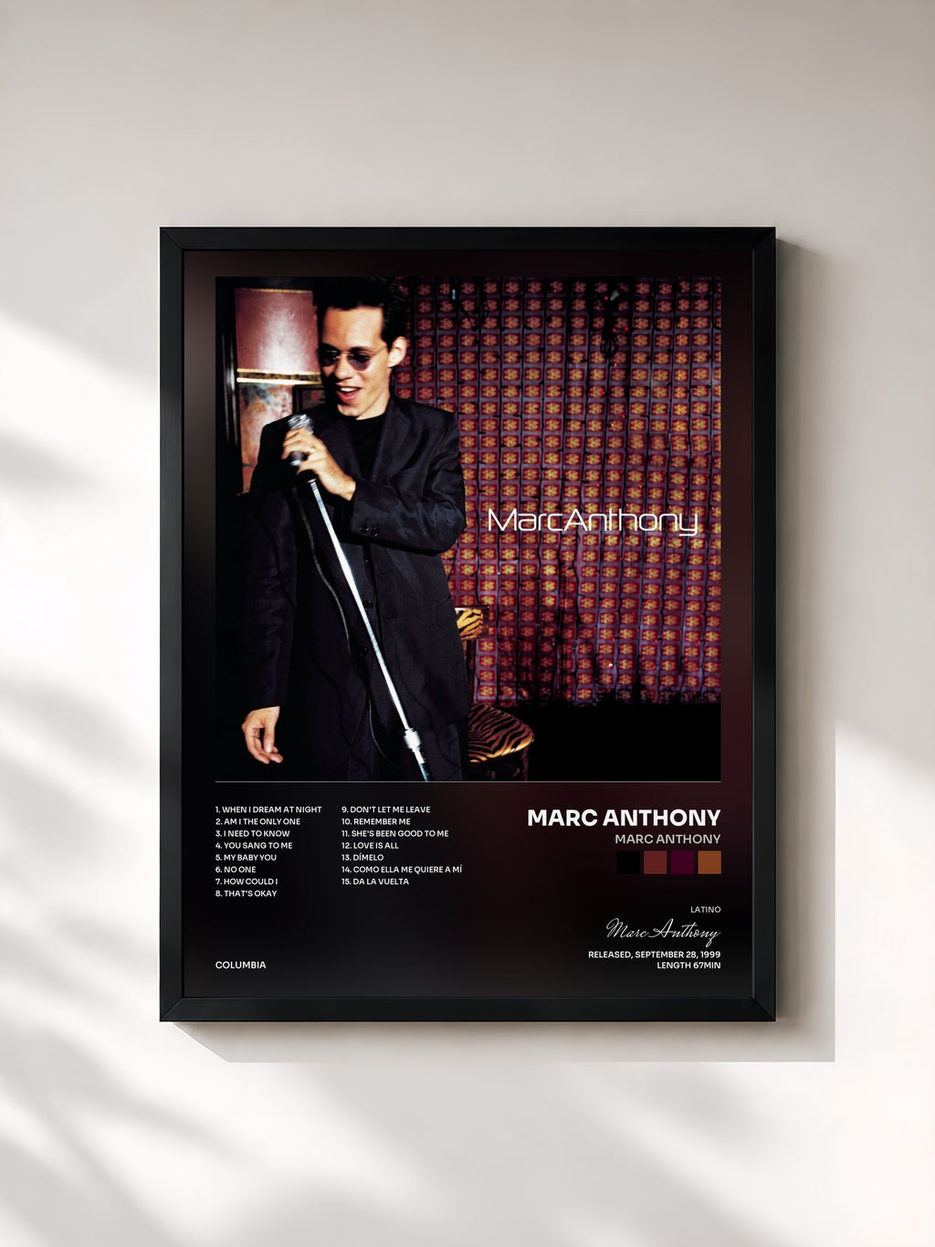 #noir Tableau de l'album Marc Anthony de Marc Anthony, cadre noir, imprimé et encadré en France