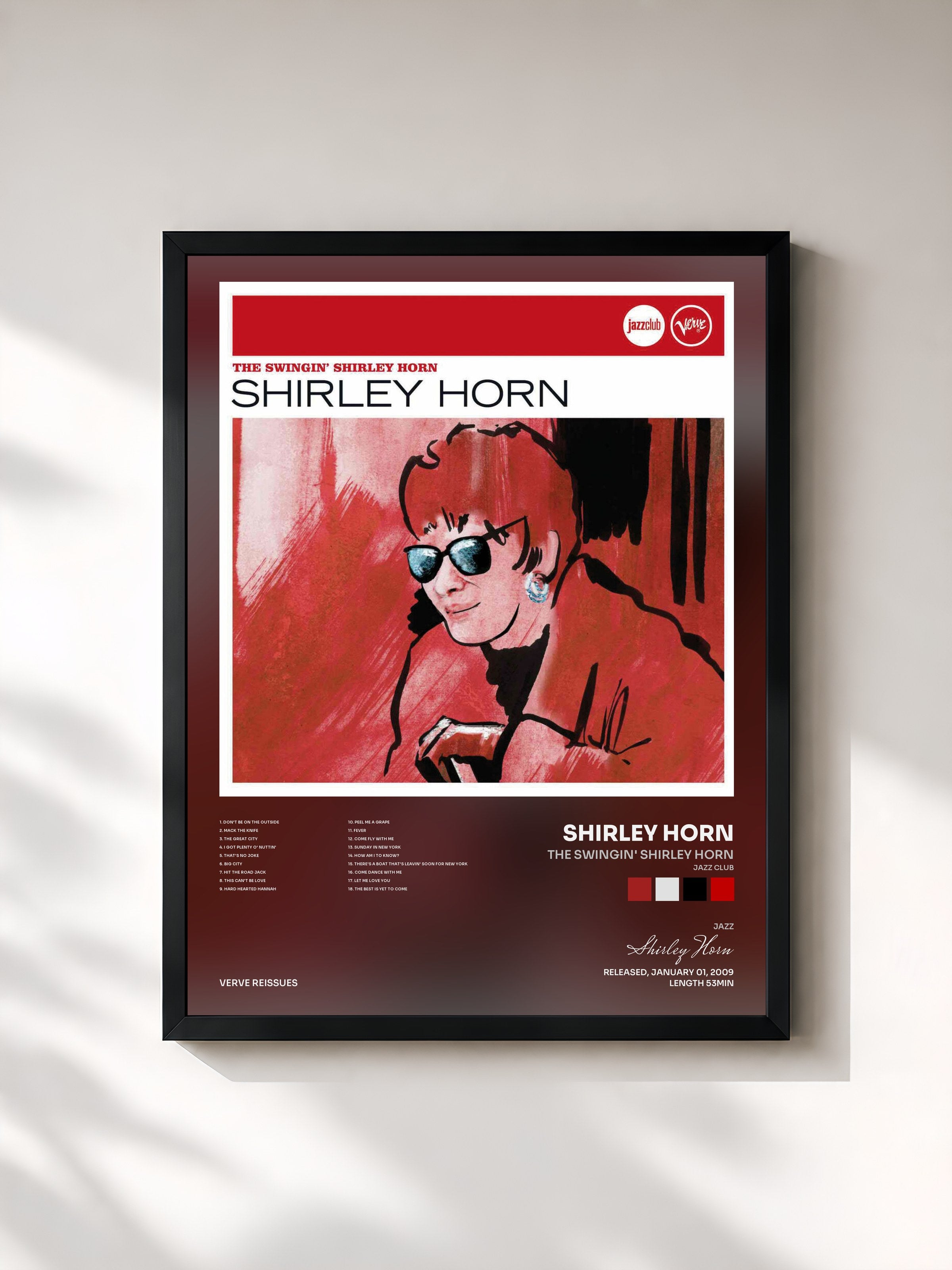 #noir Tableau de l'album The Swingin' Shirley Horn (Jazz Club) de Shirley Horn, cadre noir, imprimé et encadré en France