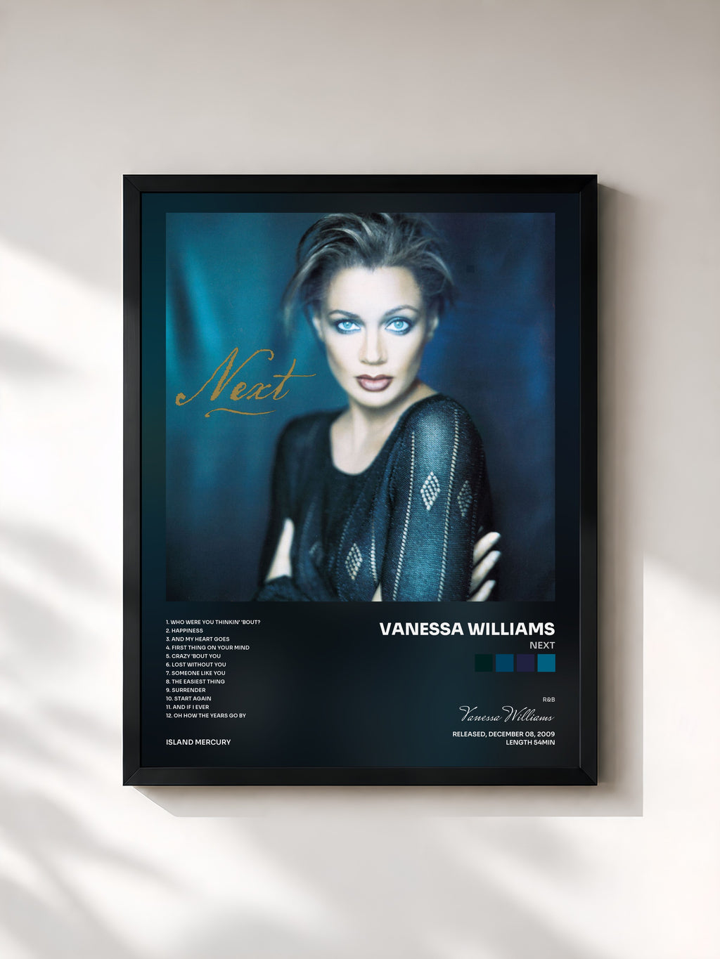 #noir Tableau de l'album Next de Vanessa Williams, cadre noir, imprimé et encadré en France