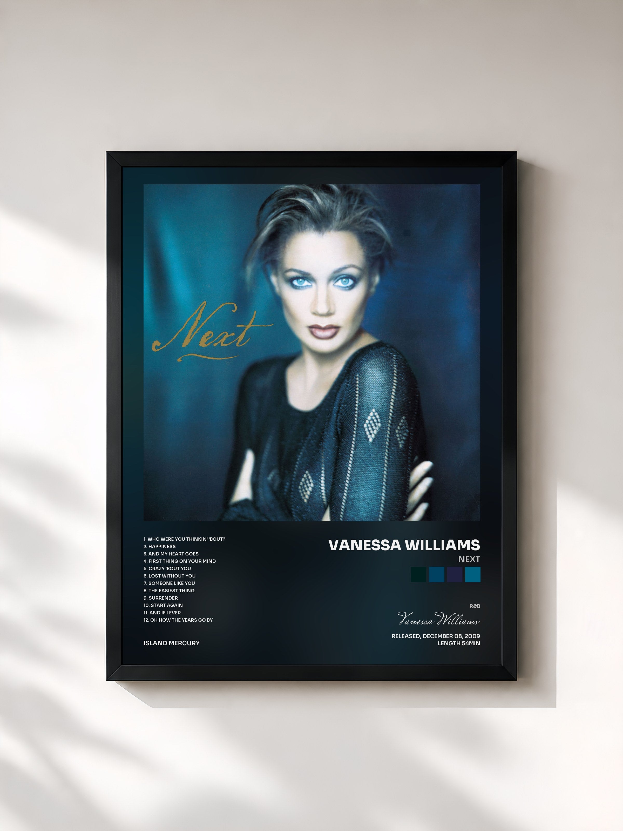 #noir Tableau de l'album Next de Vanessa Williams, cadre noir, imprimé et encadré en France