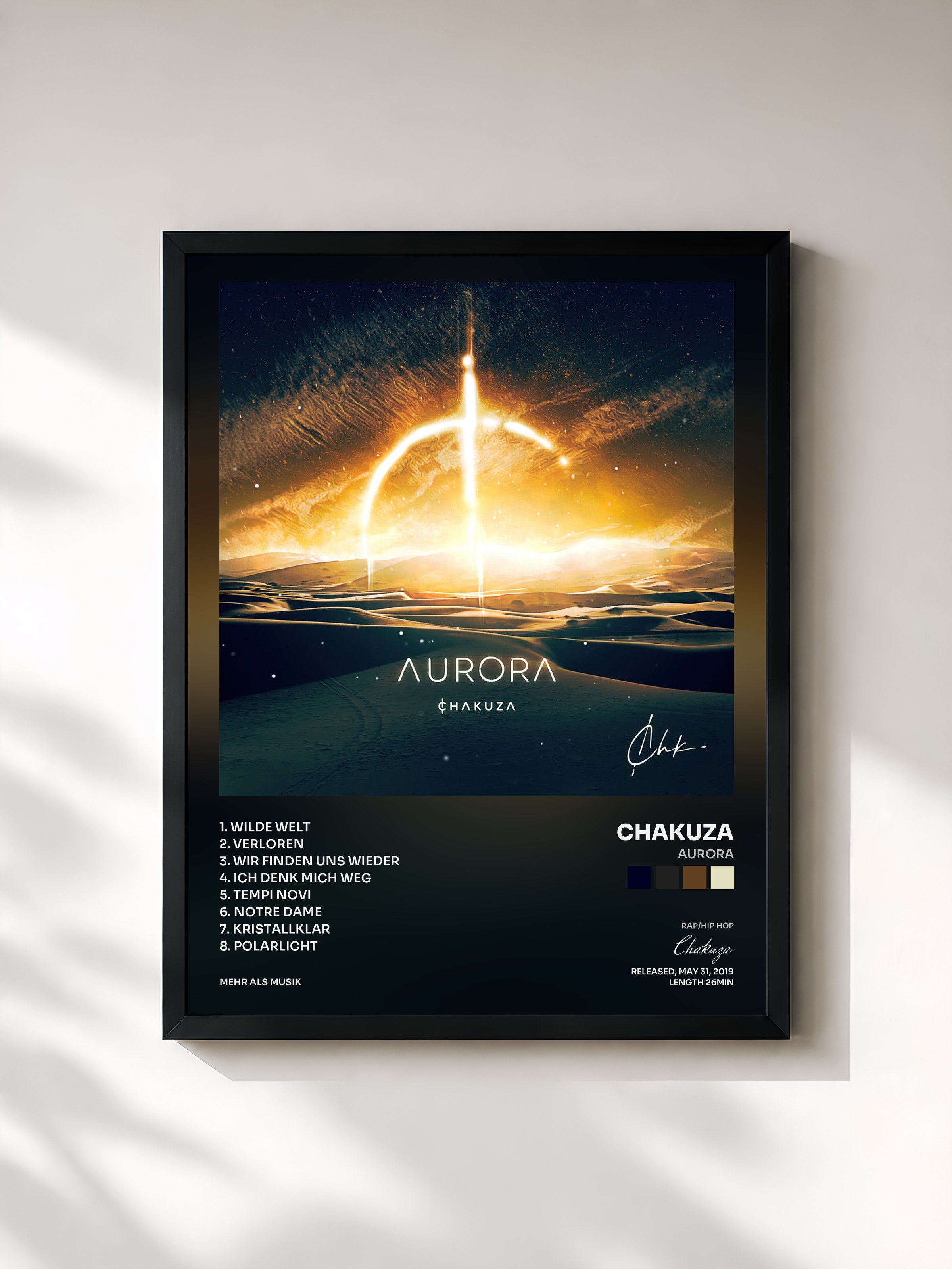 #noir Tableau de l'album Aurora de Chakuza, cadre noir, imprimé et encadré en France