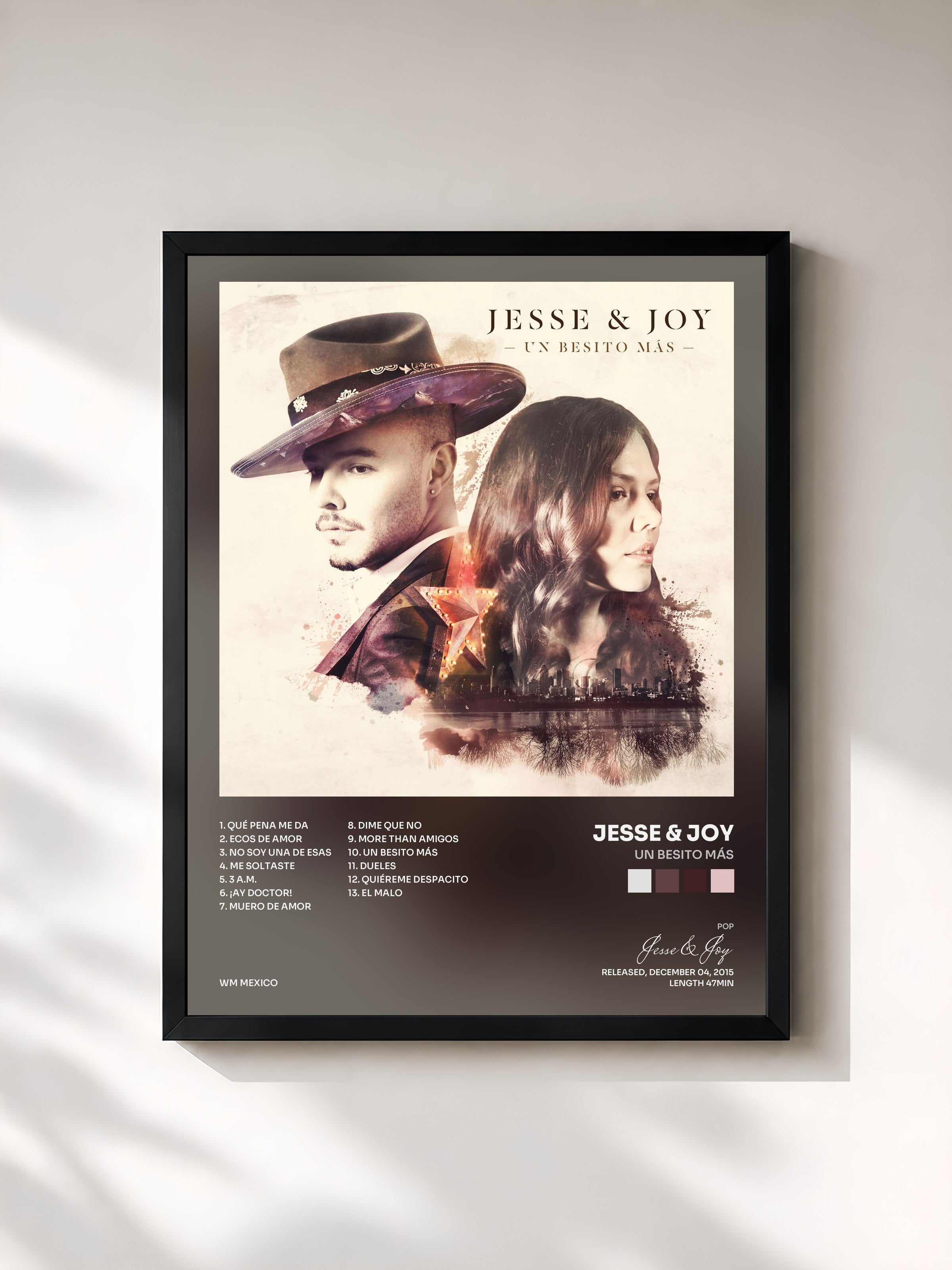 #noir Tableau de l'album Un Besito Más de Jesse & Joy, cadre noir, imprimé et encadré en France