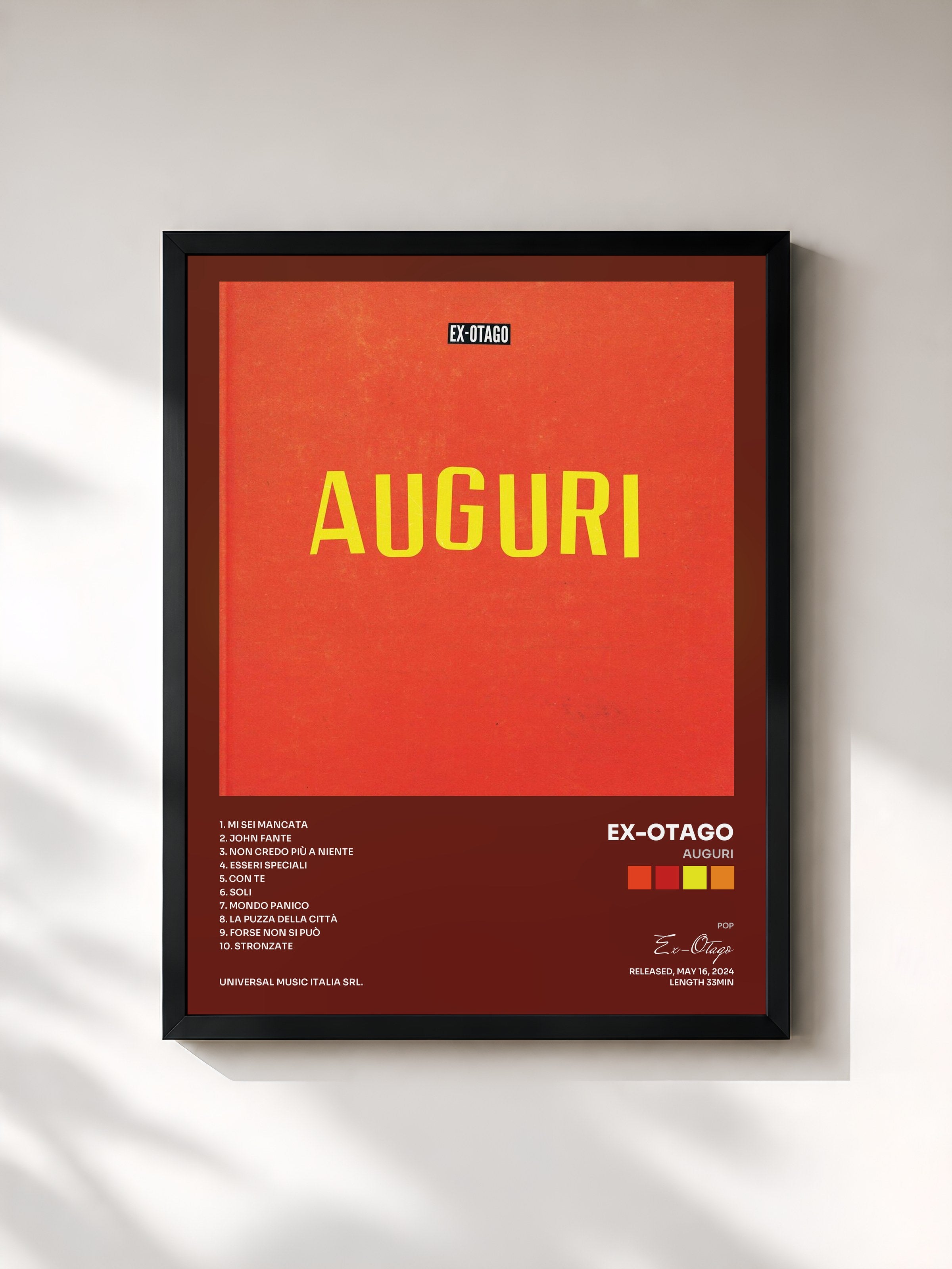 #noir Tableau de l'album Auguri de Ex-Otago, cadre noir, imprimé et encadré en France