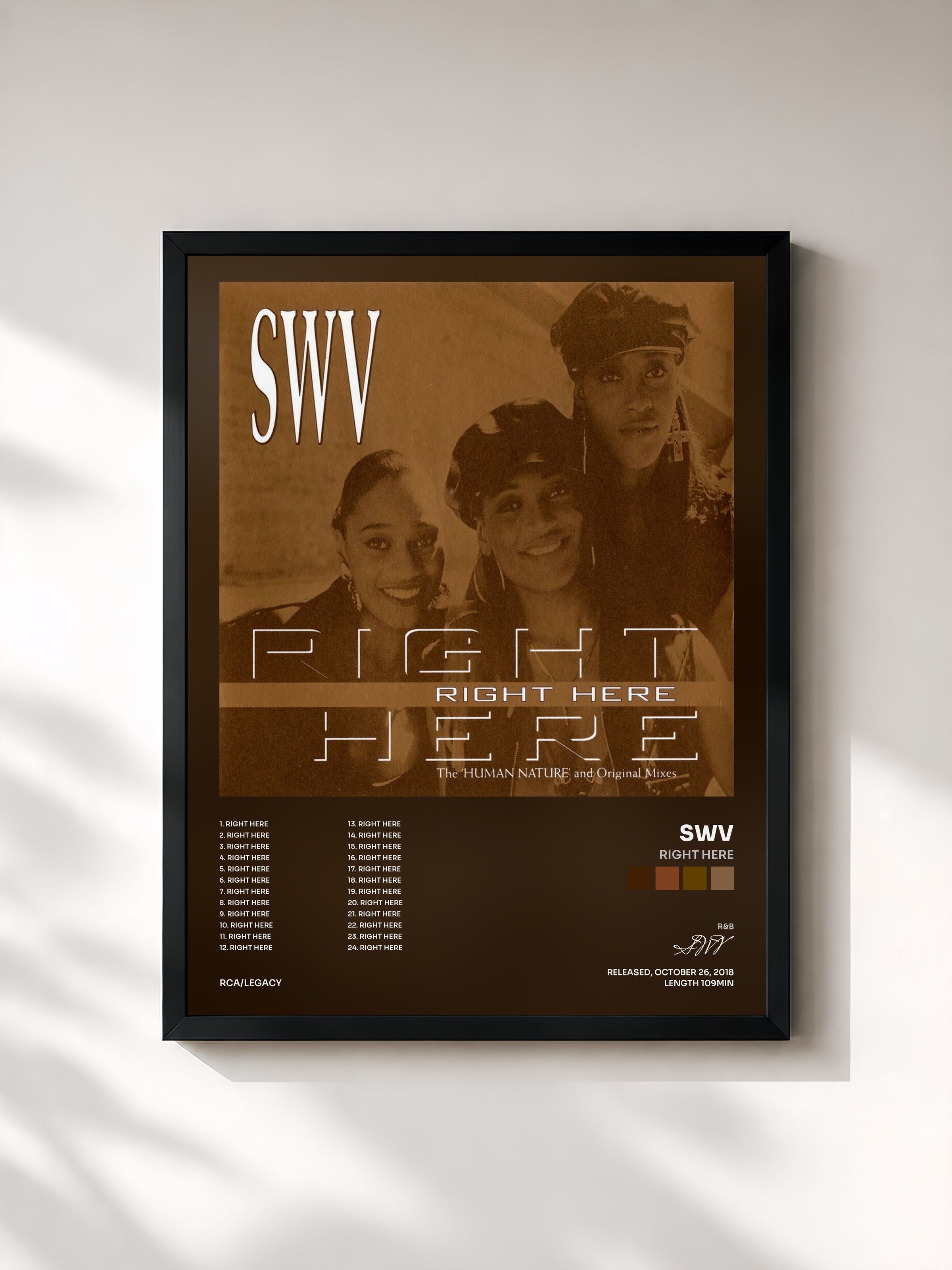 #noir Tableau de l'album Right Here de SWV, cadre noir, imprimé et encadré en France