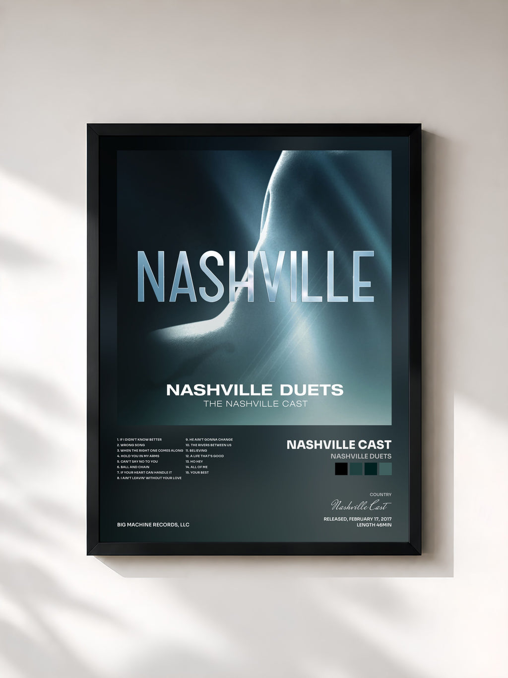 #noir Tableau de l'album Nashville Duets de Nashville Cast, cadre noir, imprimé et encadré en France