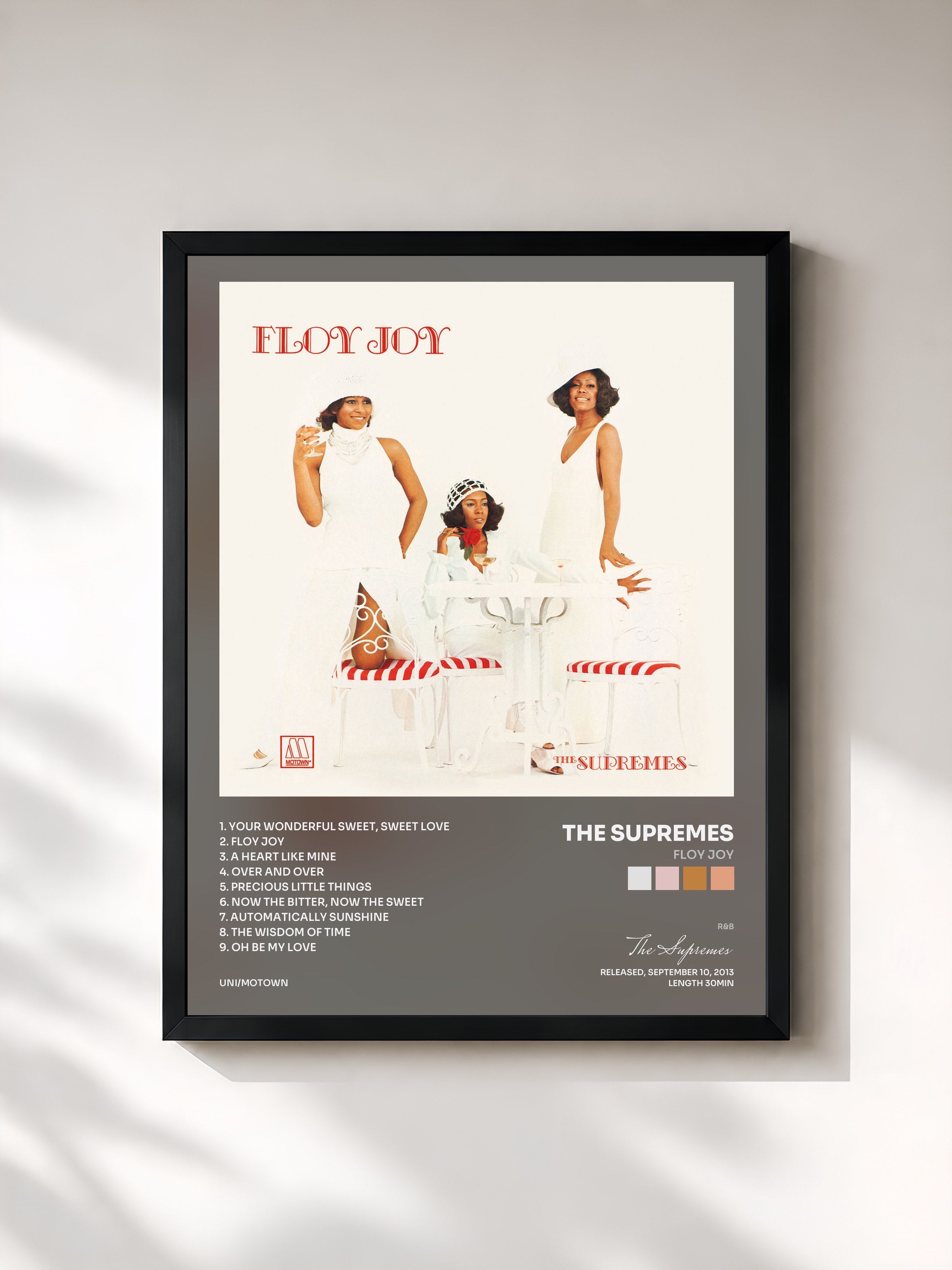 #noir Tableau de l'album Floy Joy de The Supremes, cadre noir, imprimé et encadré en France