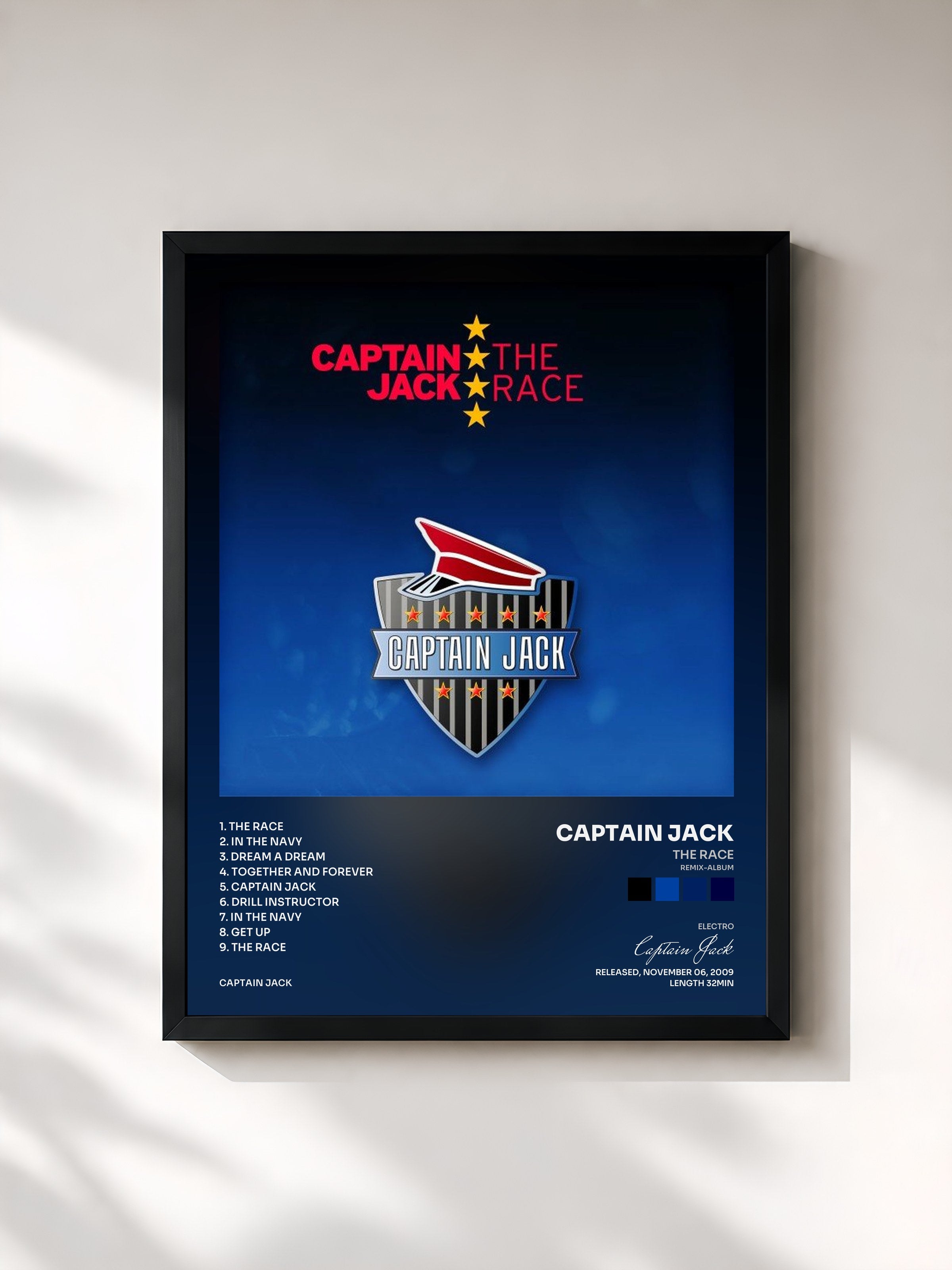 #noir Tableau de l'album The Race (Remix-Album) de Captain Jack, cadre noir, imprimé et encadré en France