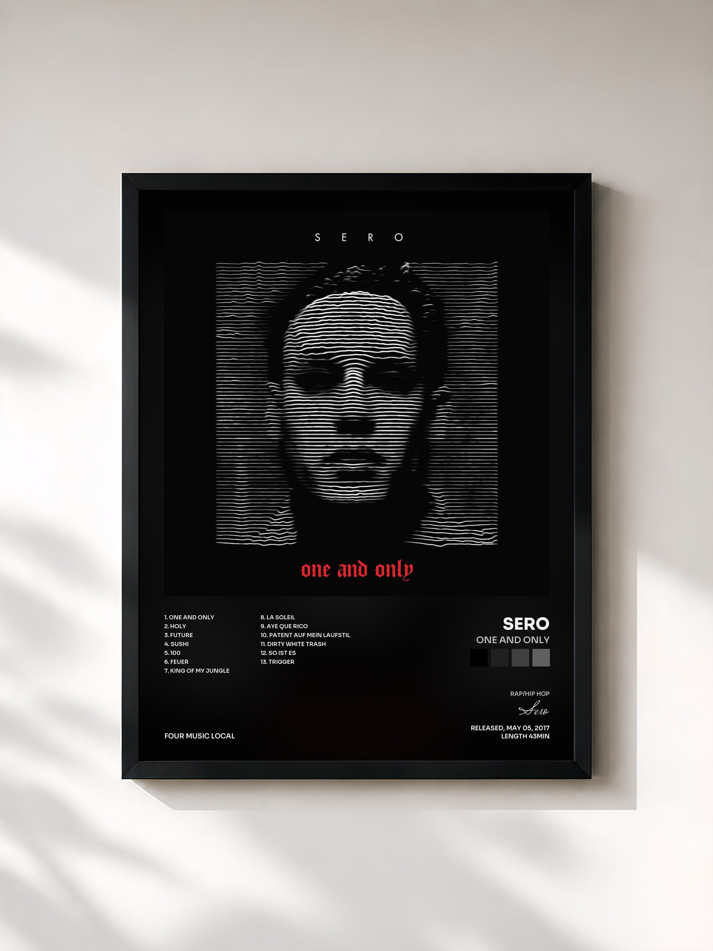 #noir Tableau de l'album One and Only de Sero, cadre noir, imprimé et encadré en France