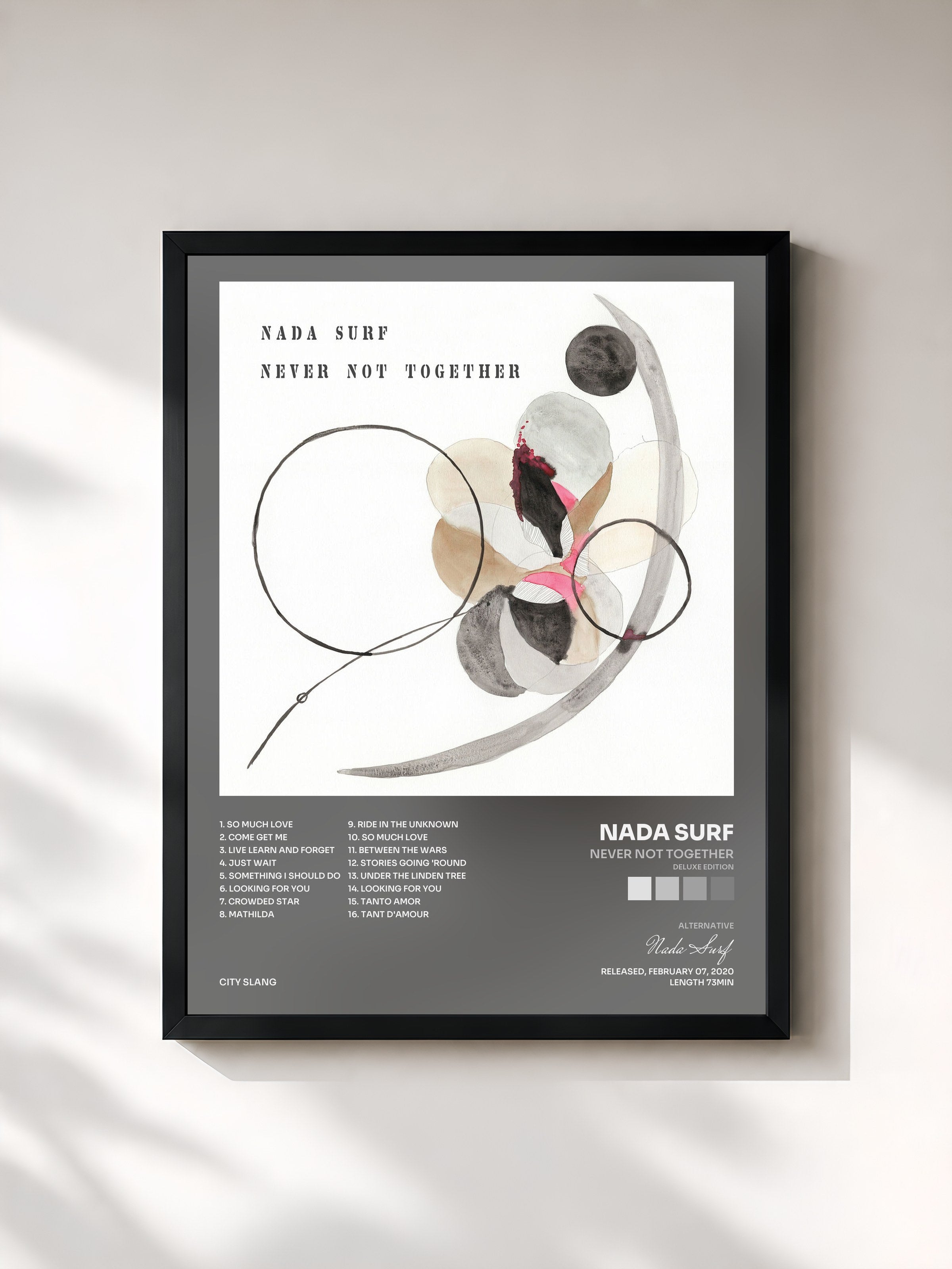 #noir Tableau de l'album Never Not Together (Deluxe Edition) de Nada Surf, cadre noir, imprimé et encadré en France