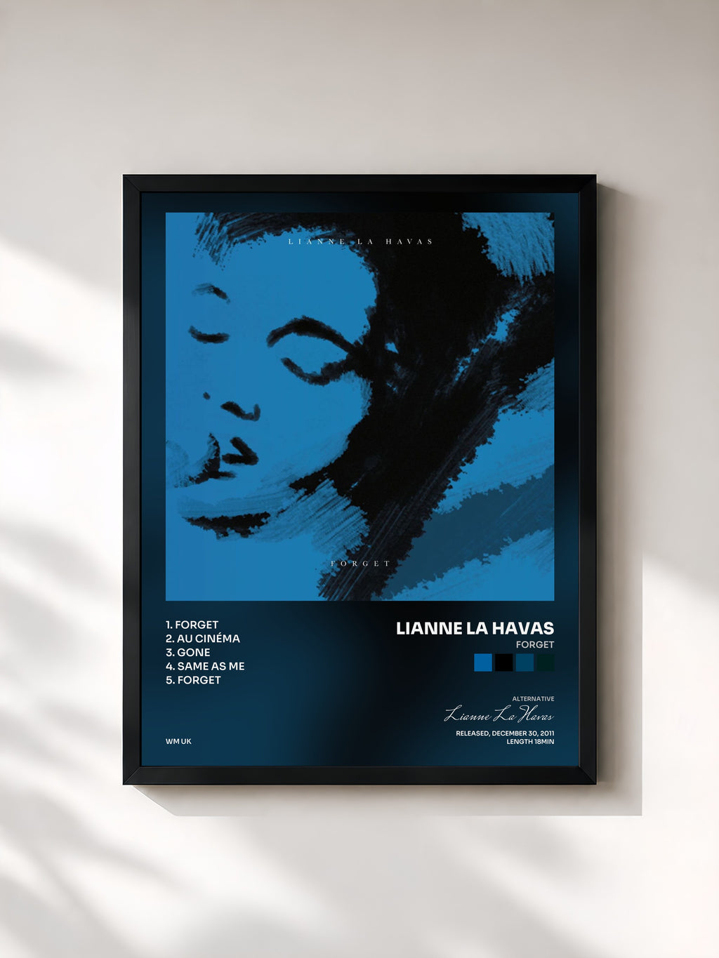 #noir Tableau de l'album Forget de Lianne La Havas, cadre noir, imprimé et encadré en France