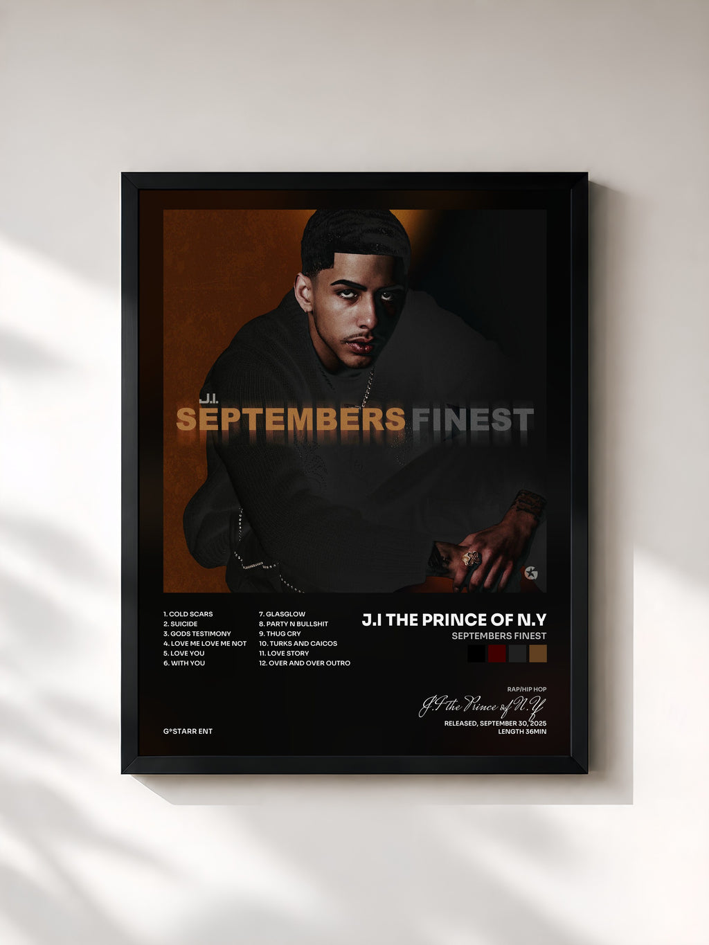 #noir Tableau de l'album Septembers Finest de J.I the Prince of N.Y, cadre noir, imprimé et encadré en France