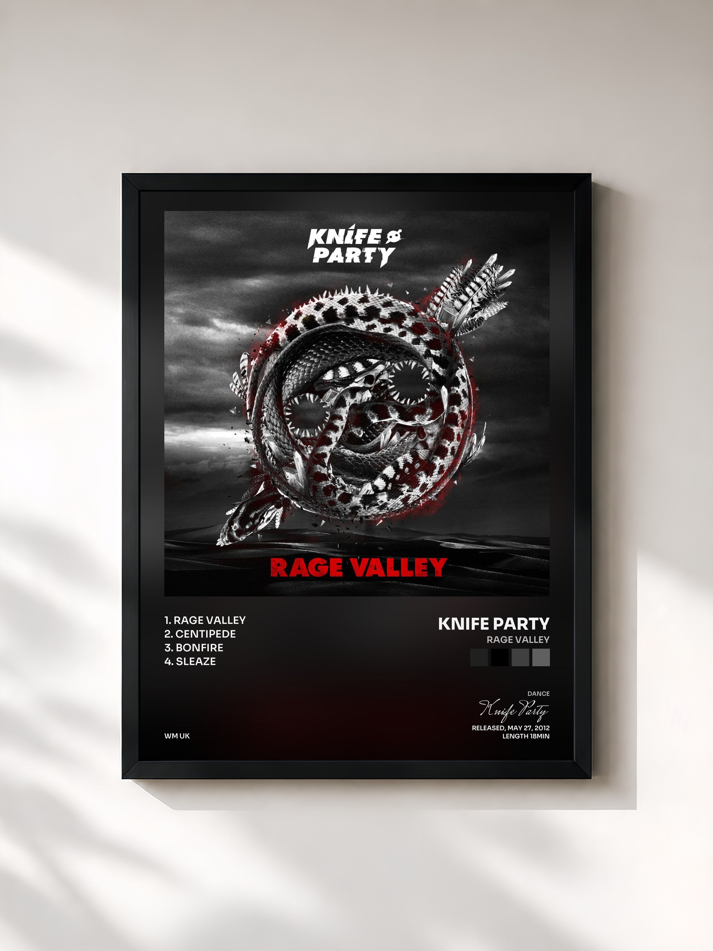 #noir Tableau de l'album Rage Valley de Knife Party, cadre noir, imprimé et encadré en France