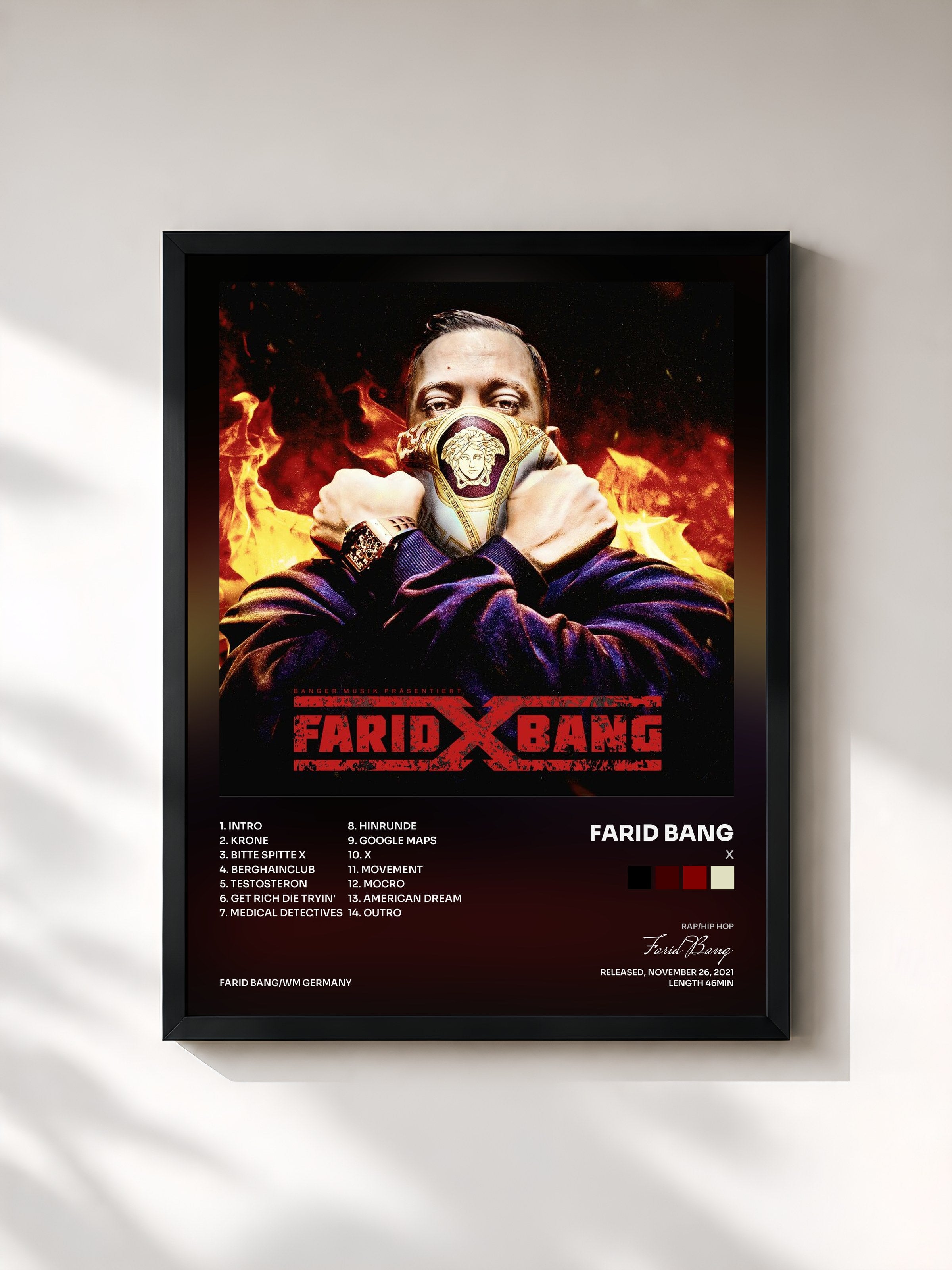 #noir Tableau de l'album X de Farid Bang, cadre noir, imprimé et encadré en France