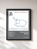 #noir Tableau de l'album L'Elefante E La Farfalla de Michele Zarrillo, cadre noir, imprimé et encadré en France