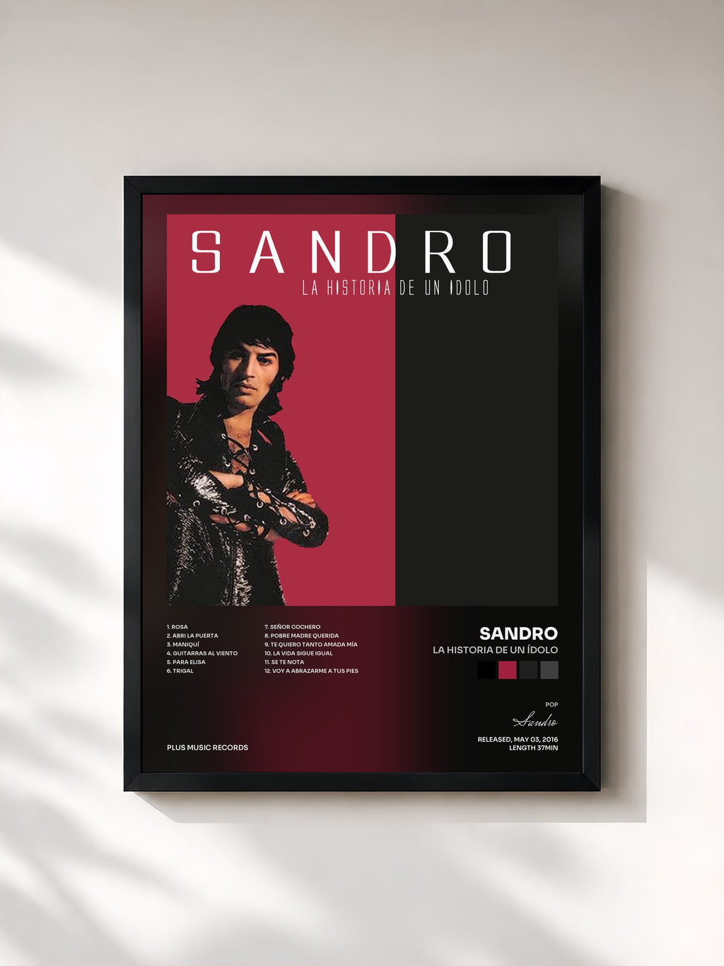 #noir Tableau de l'album La Historia de un Ídolo de Sandro, cadre noir, imprimé et encadré en France