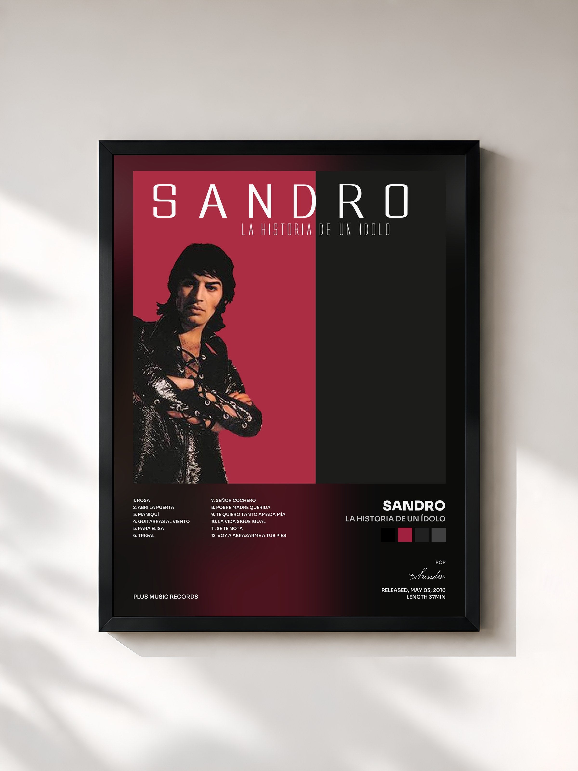 #noir Tableau de l'album La Historia de un Ídolo de Sandro, cadre noir, imprimé et encadré en France