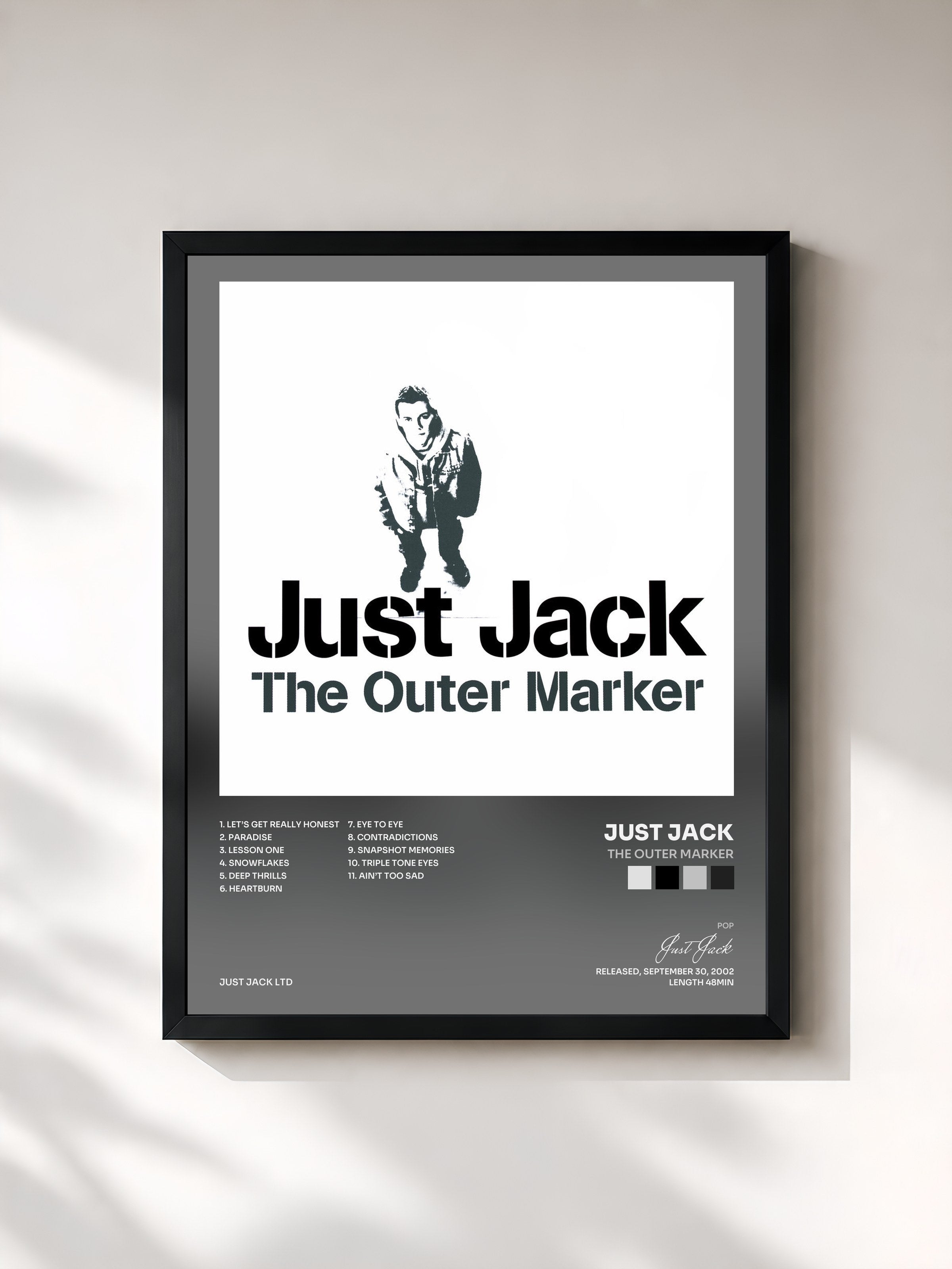 #noir Tableau de l'album The Outer Marker de Just Jack, cadre noir, imprimé et encadré en France