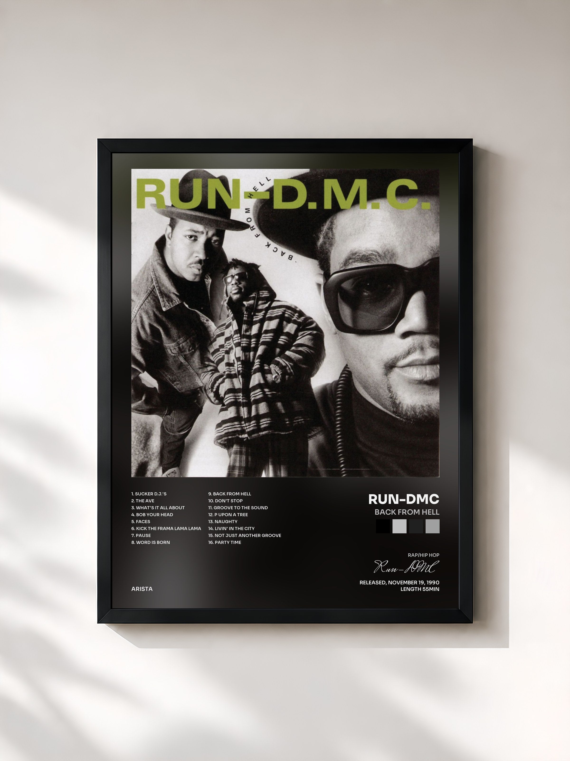 #noir Tableau de l'album Back From Hell de Run-DMC, cadre noir, imprimé et encadré en France
