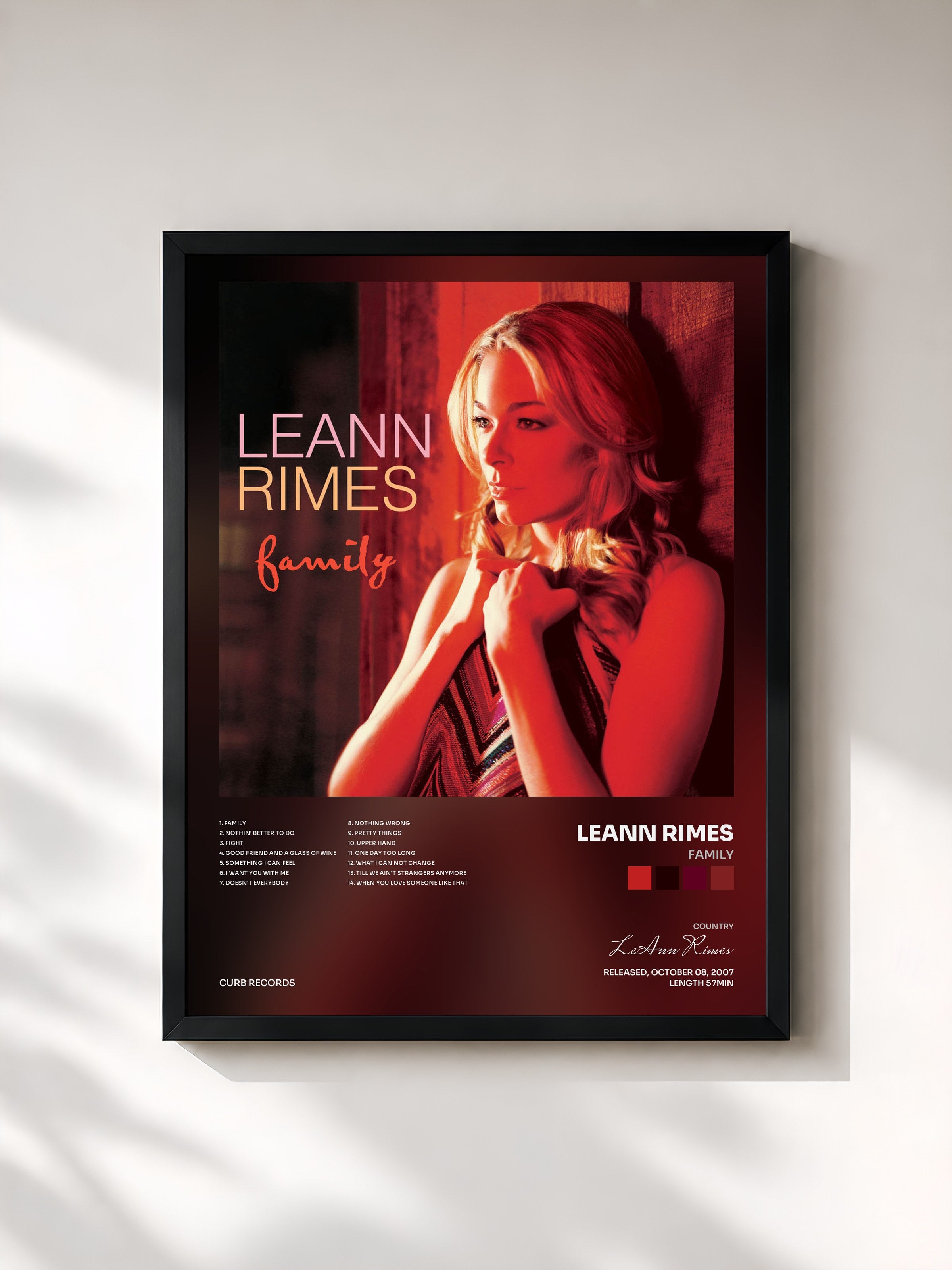 #noir Tableau de l'album Family de LeAnn Rimes, cadre noir, imprimé et encadré en France