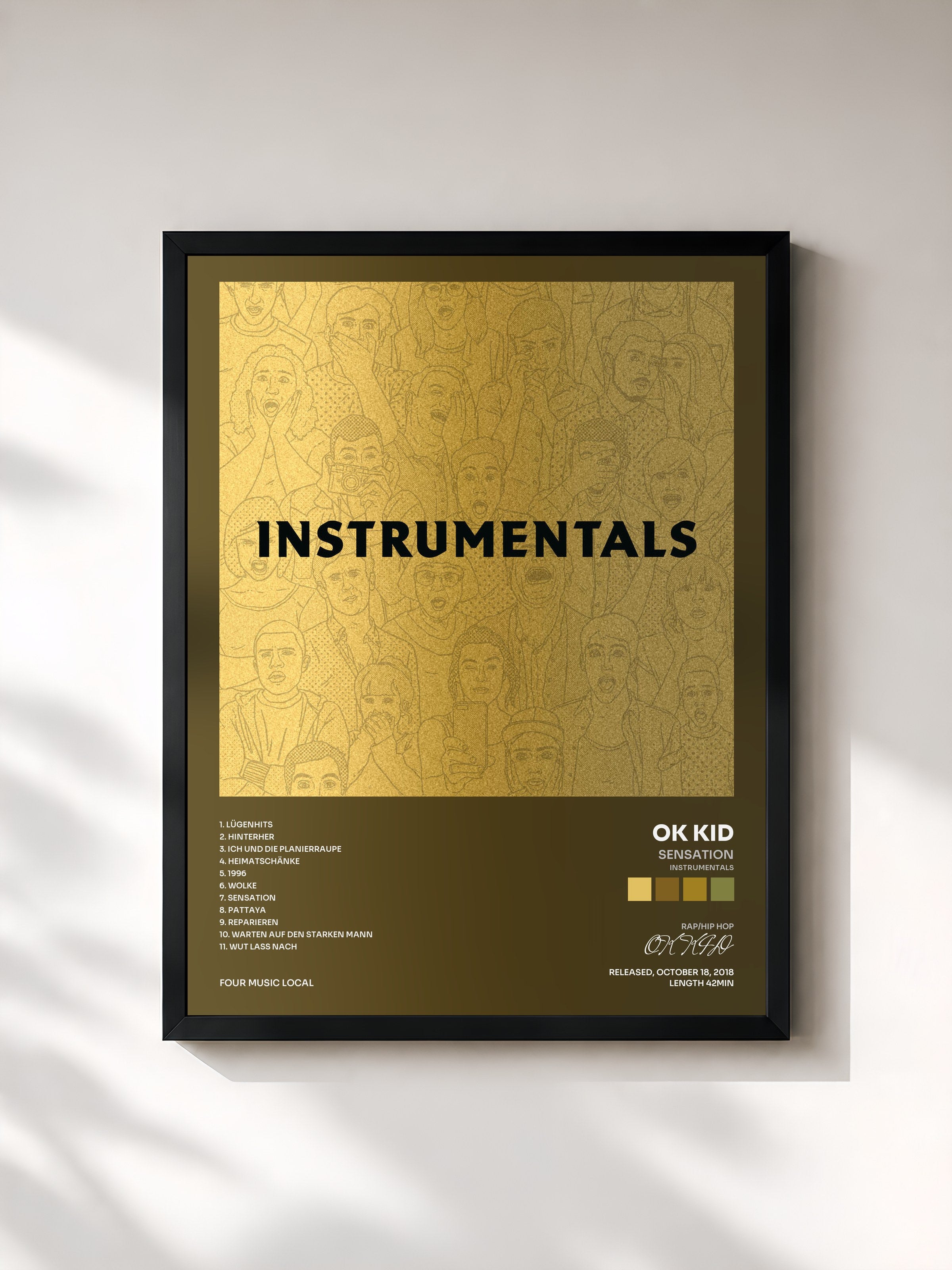 #noir Tableau de l'album Sensation (Instrumentals) de OK KID, cadre noir, imprimé et encadré en France