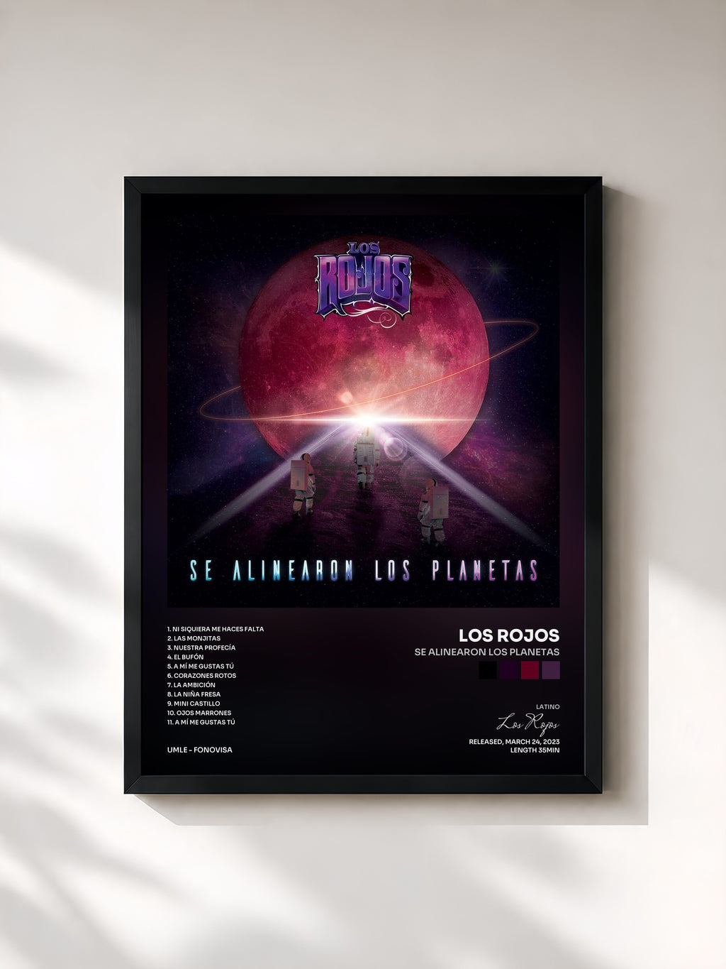 #noir Tableau de l'album Se Alinearon Los Planetas de Los Rojos, cadre noir, imprimé et encadré en France