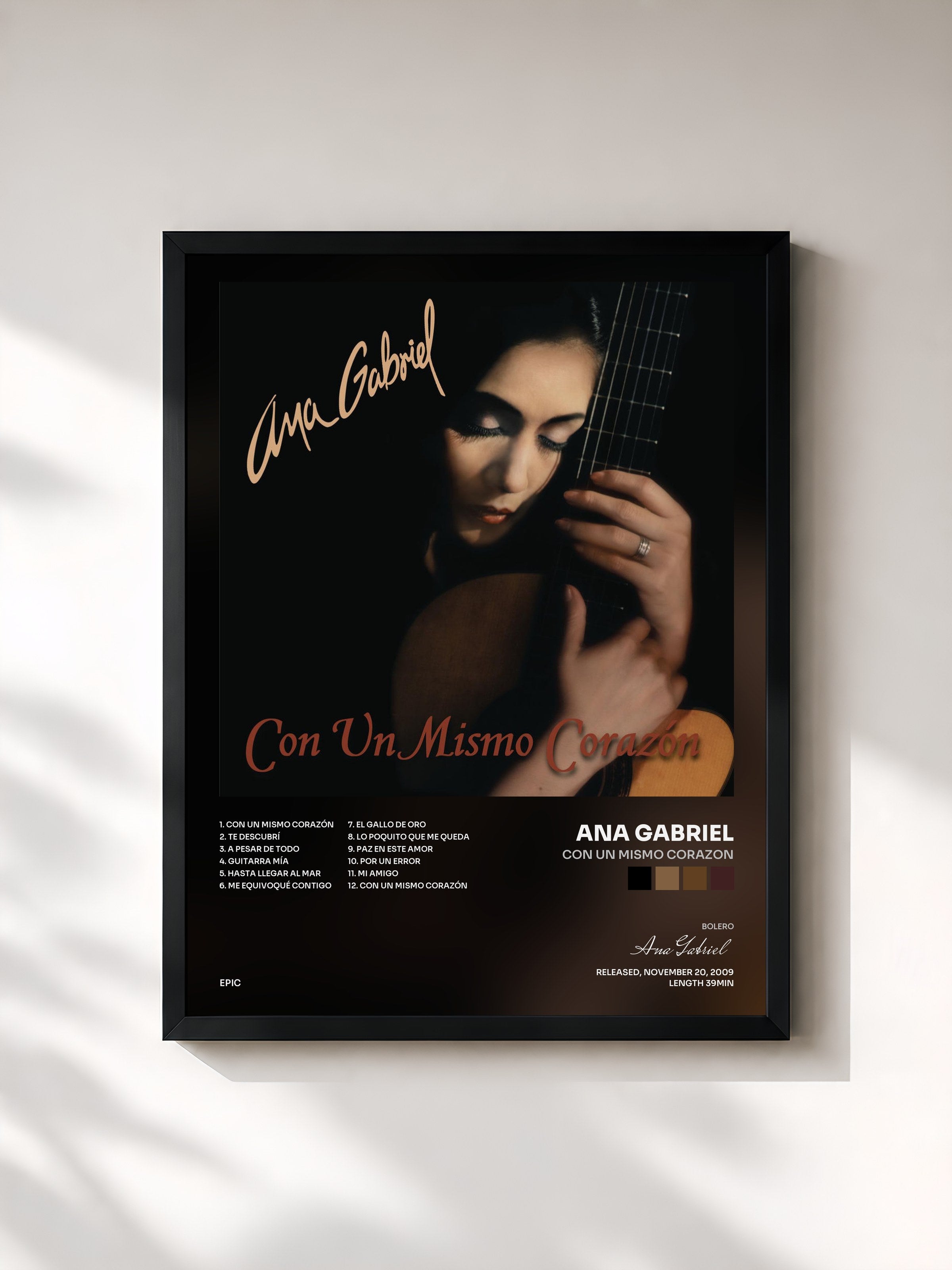 #noir Tableau de l'album Con Un Mismo Corazon de Ana Gabriel, cadre noir, imprimé et encadré en France