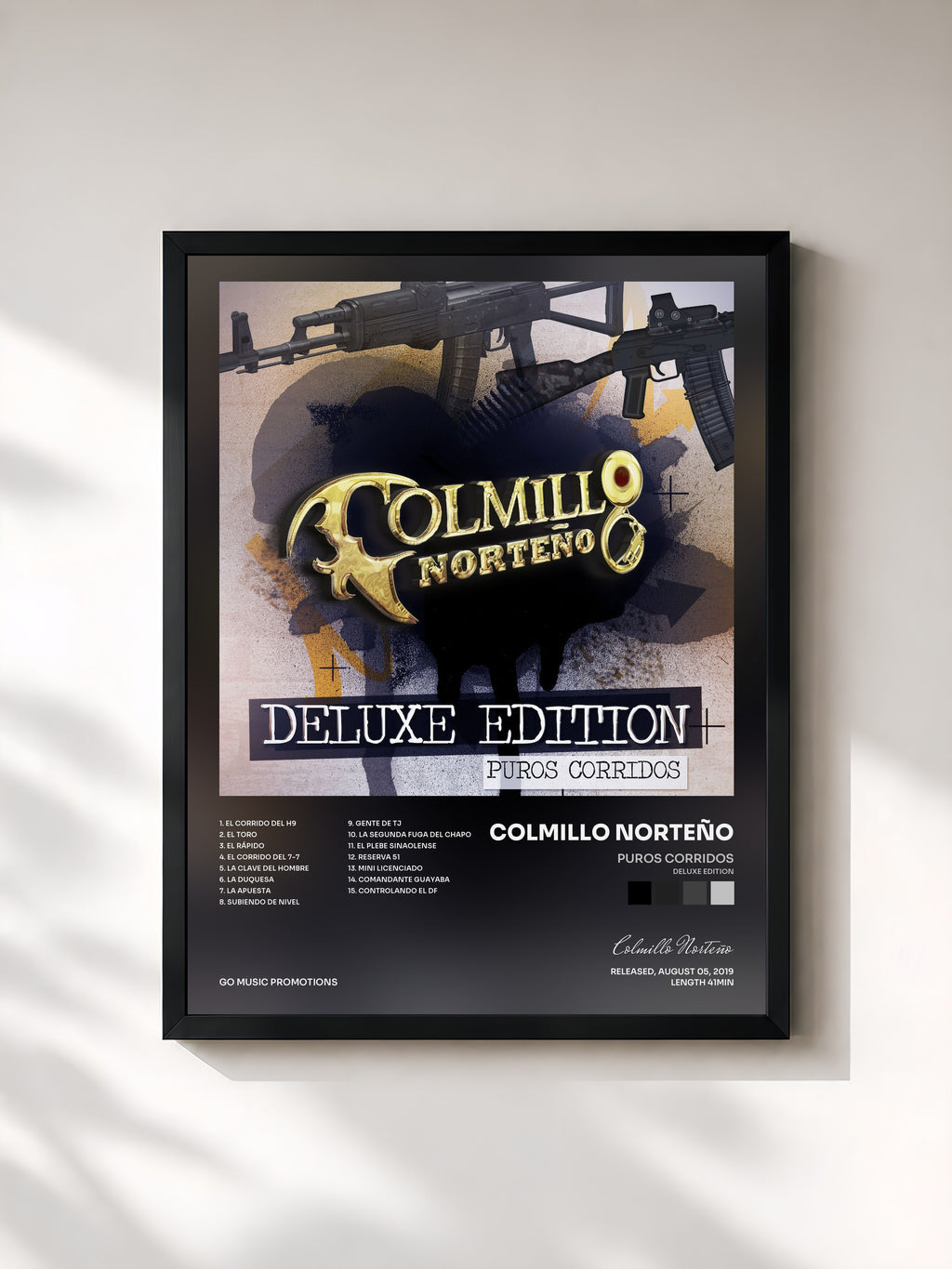 #noir Tableau de l'album Puros Corridos (Deluxe Edition) de Colmillo Norteño, cadre noir, imprimé et encadré en France