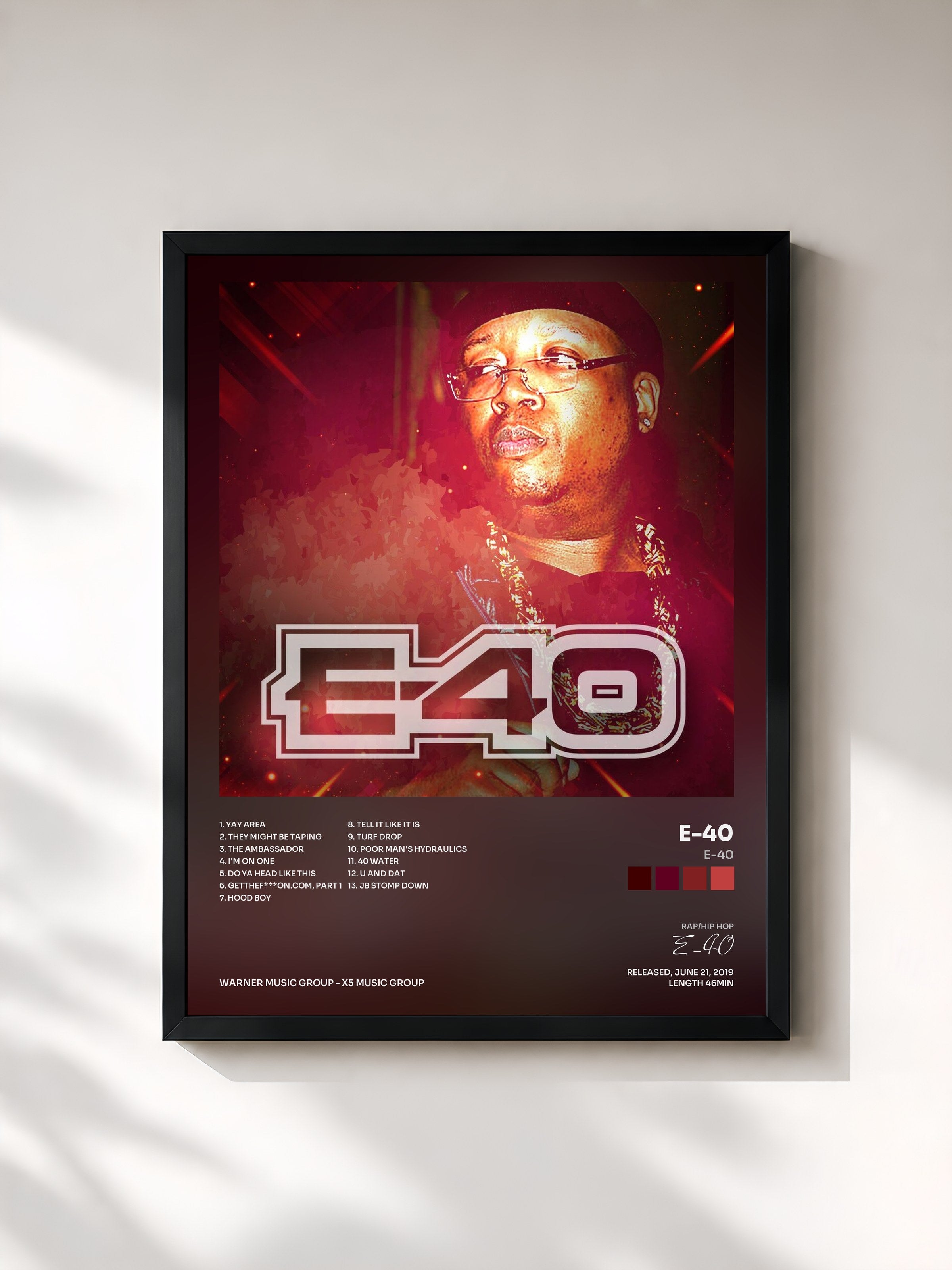 #noir Tableau de l'album E-40 de E-40, cadre noir, imprimé et encadré en France