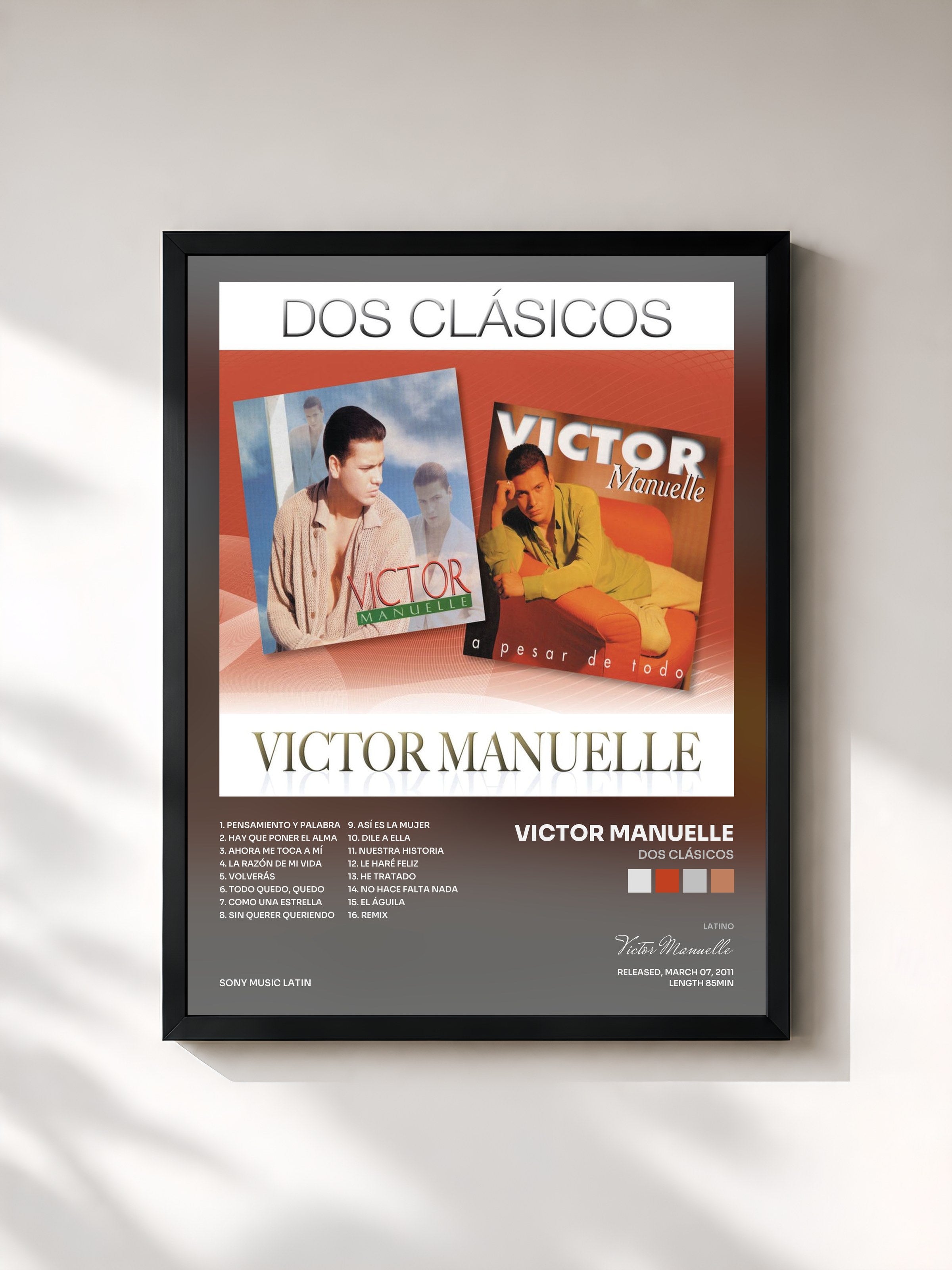 #noir Tableau de l'album Dos Clásicos de Victor Manuelle, cadre noir, imprimé et encadré en France