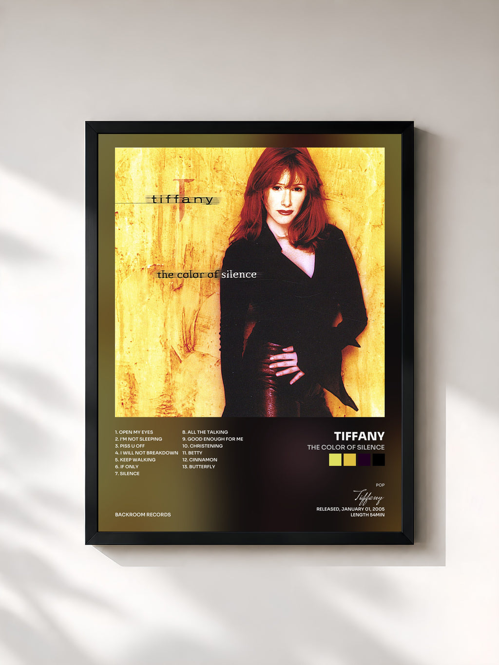 #noir Tableau de l'album The Color Of Silence de Tiffany, cadre noir, imprimé et encadré en France