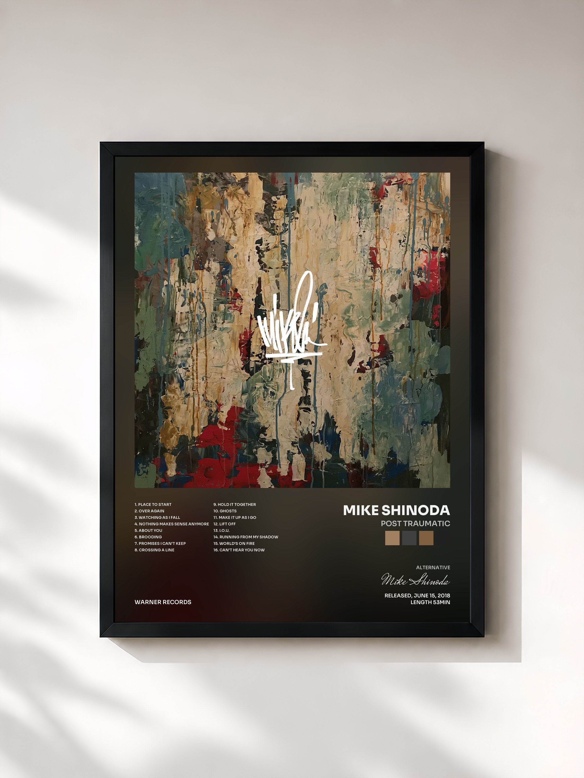 #noir Tableau de l'album Post Traumatic de Mike Shinoda, cadre noir, imprimé et encadré en France