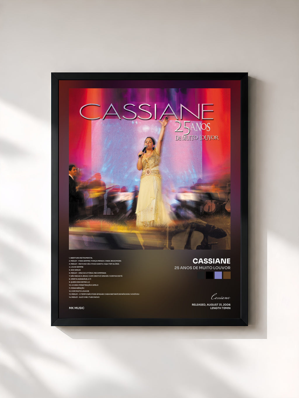 #noir Tableau de l'album 25 Anos de Muito Louvor de Cassiane, cadre noir, imprimé et encadré en France