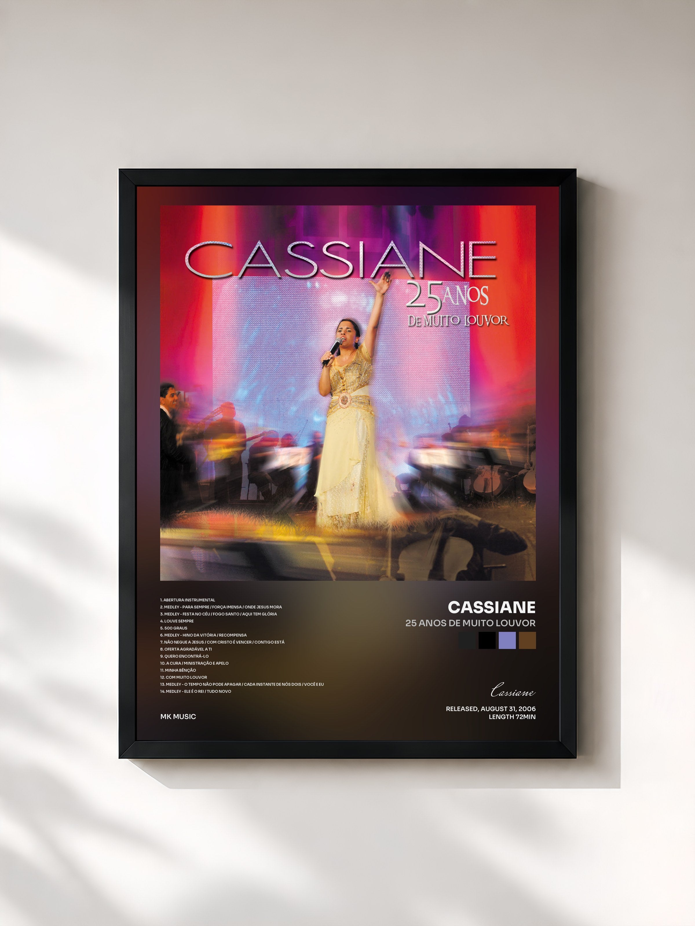 #noir Tableau de l'album 25 Anos de Muito Louvor de Cassiane, cadre noir, imprimé et encadré en France