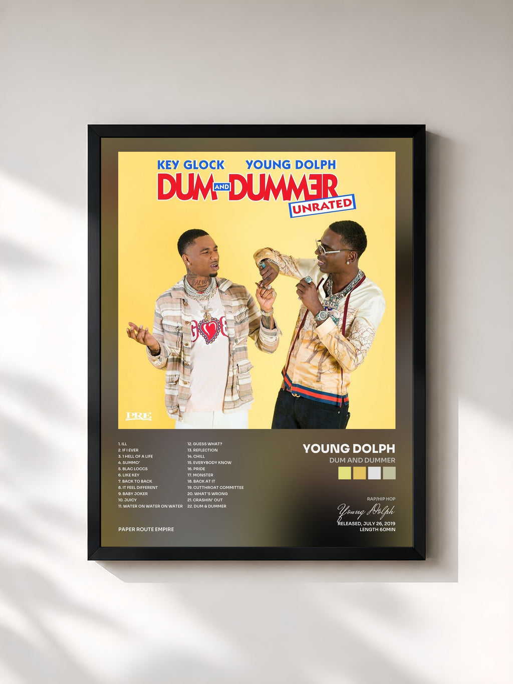 #noir Tableau de l'album Dum and Dummer de Young Dolph, cadre noir, imprimé et encadré en France