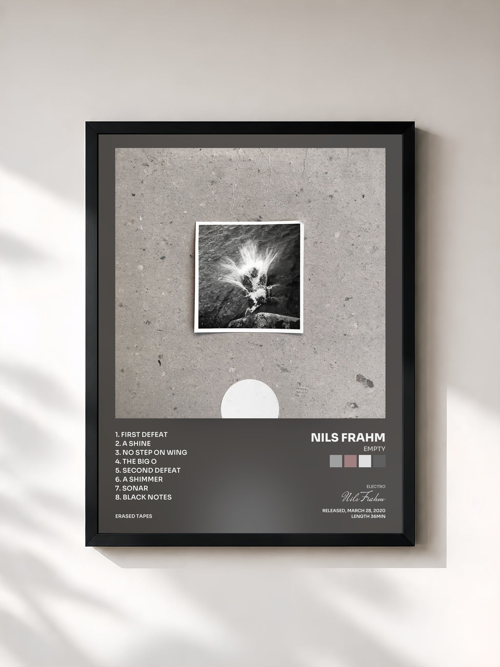 #noir Tableau de l'album Empty de Nils Frahm, cadre noir, imprimé et encadré en France