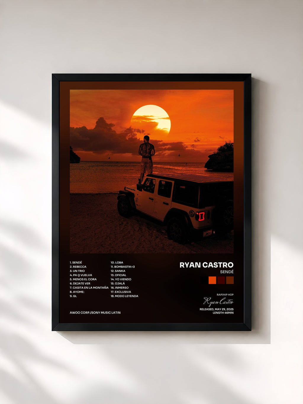 #noir Tableau de l'album SENDÉ de Ryan Castro, cadre noir, imprimé et encadré en France