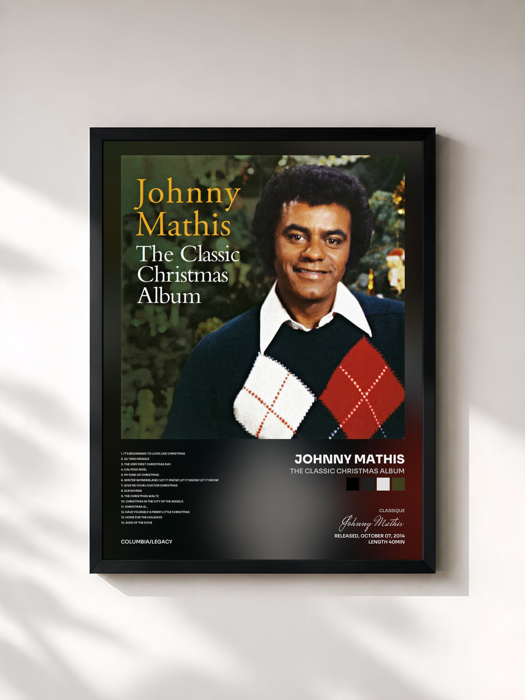 #noir Tableau de l'album The Classic Christmas Album de Johnny Mathis, cadre noir, imprimé et encadré en France
