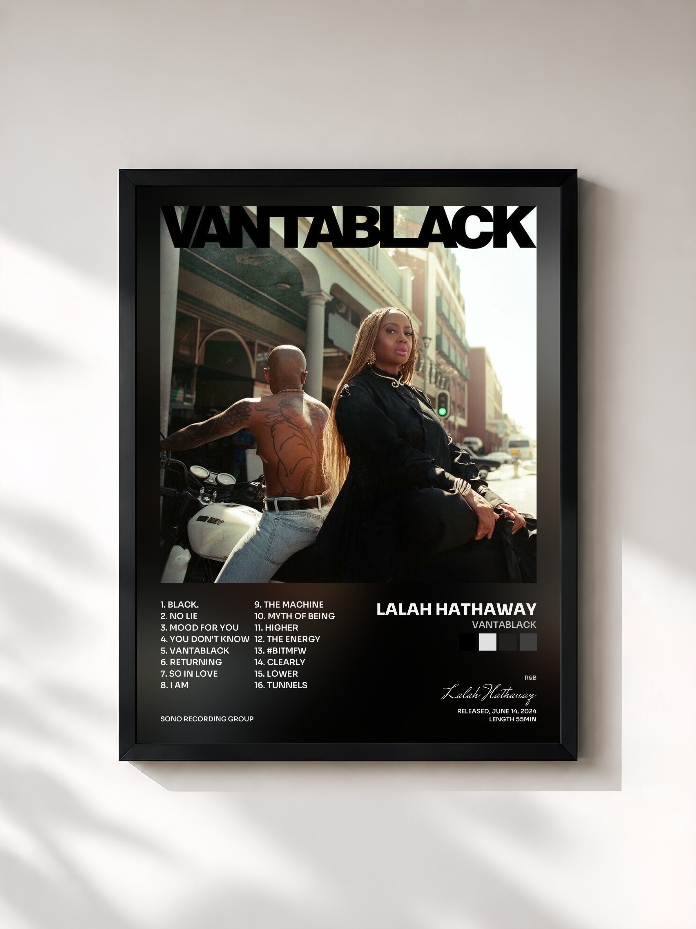 #noir Tableau de l'album VANTABLACK de Lalah Hathaway, cadre noir, imprimé et encadré en France