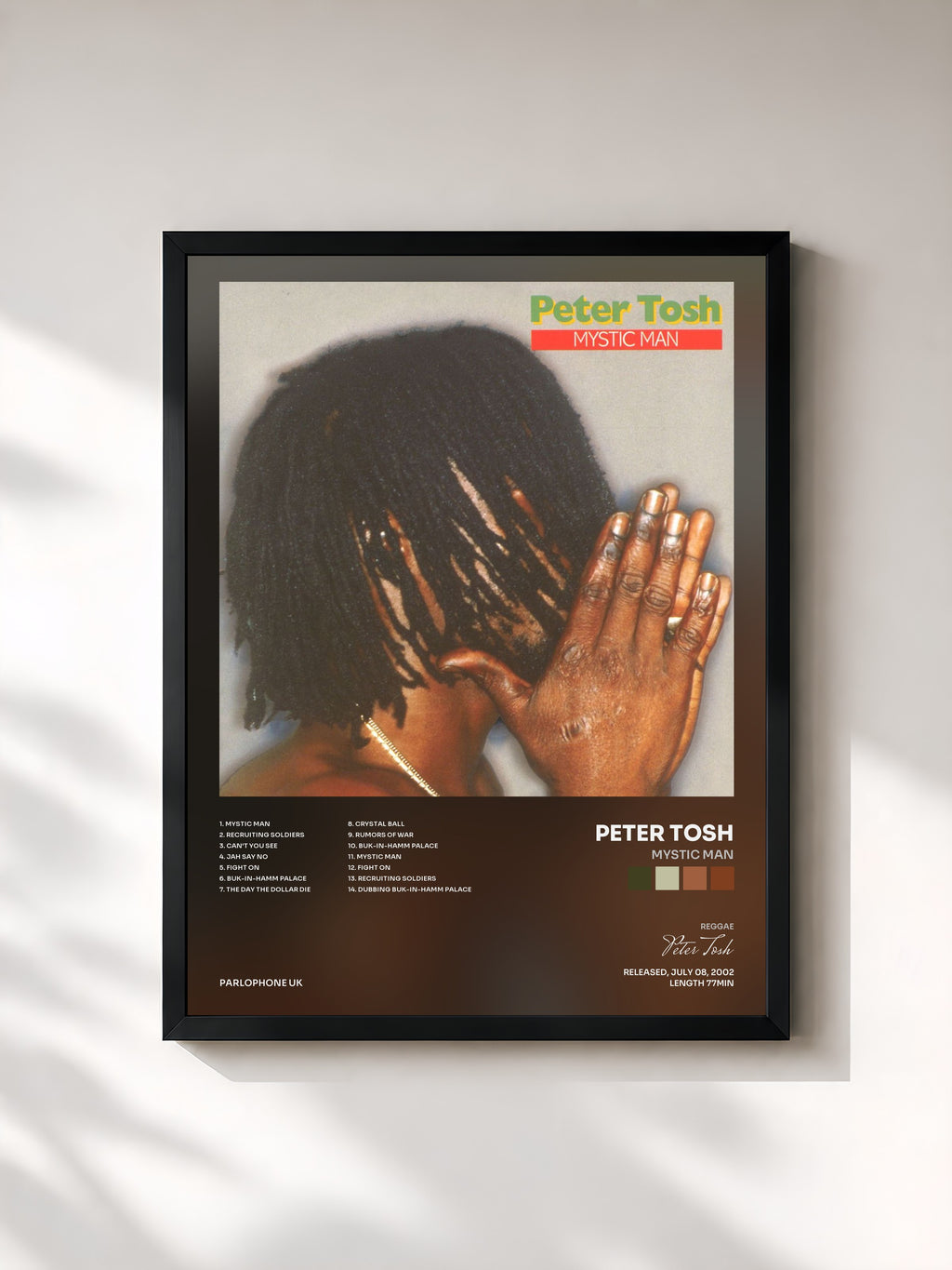 #noir Tableau de l'album Mystic Man de Peter Tosh, cadre noir, imprimé et encadré en France