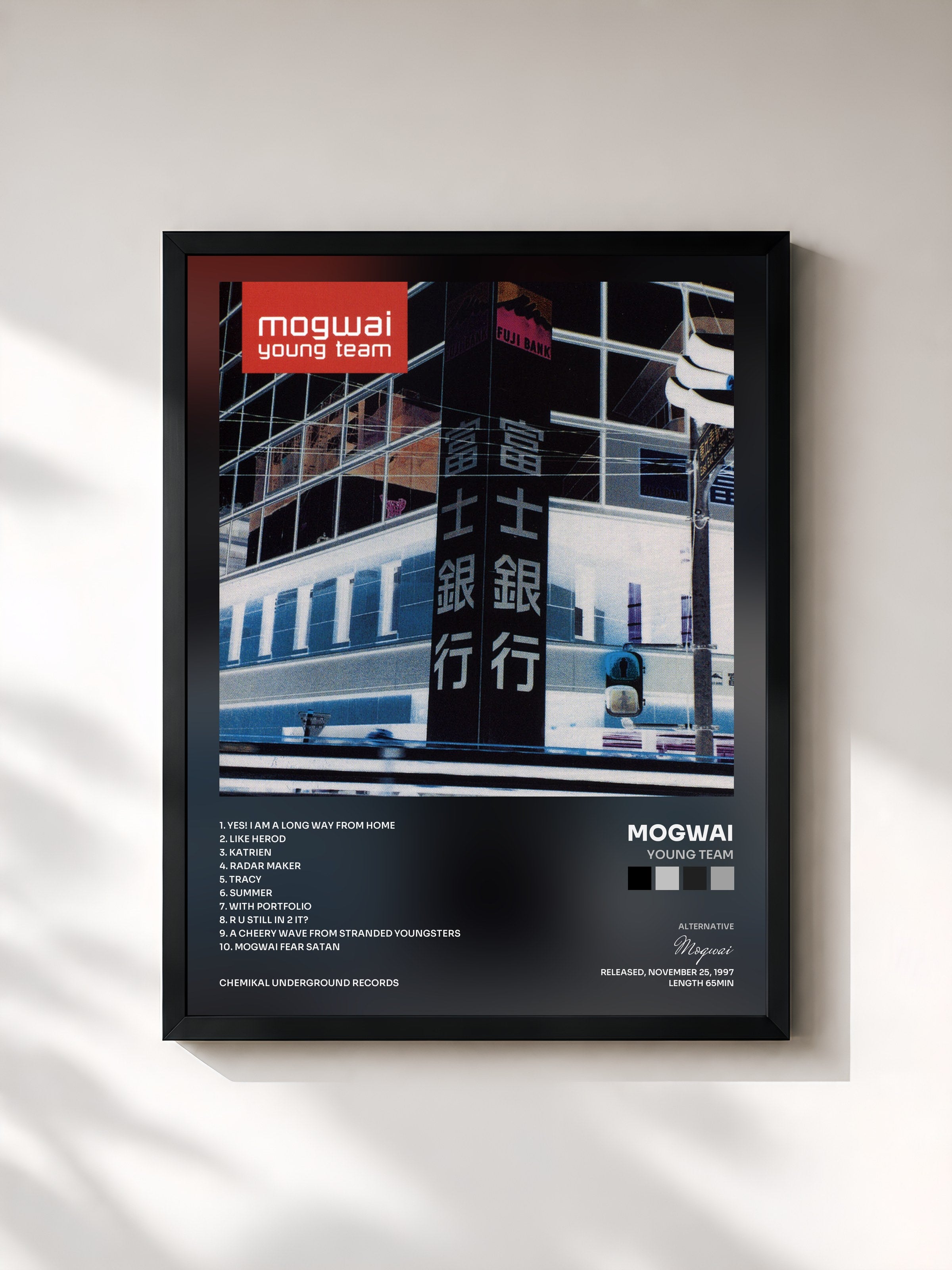 #noir Tableau de l'album Young Team de Mogwai, cadre noir, imprimé et encadré en France