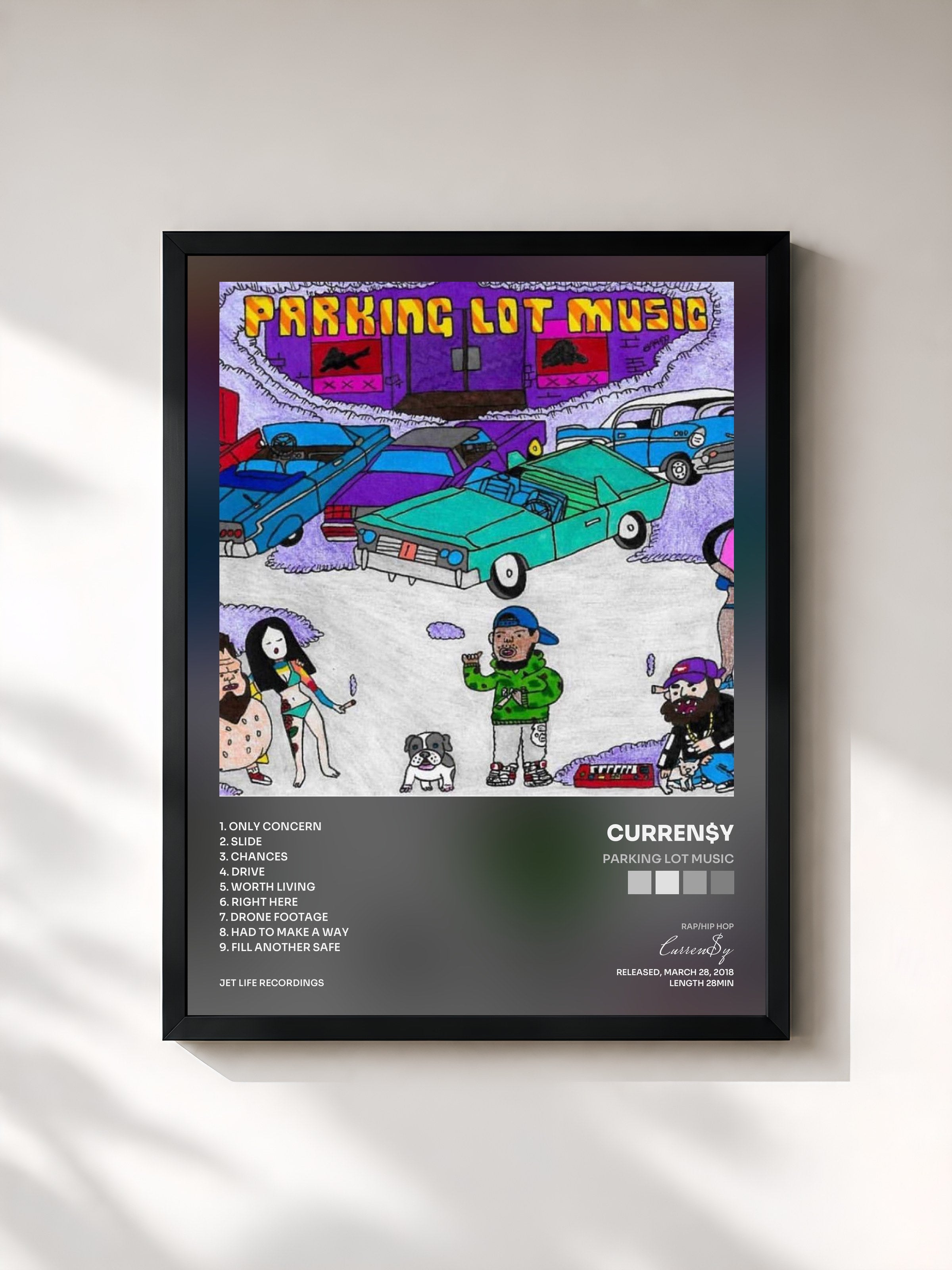 #noir Tableau de l'album Parking Lot Music de Curren$y, cadre noir, imprimé et encadré en France