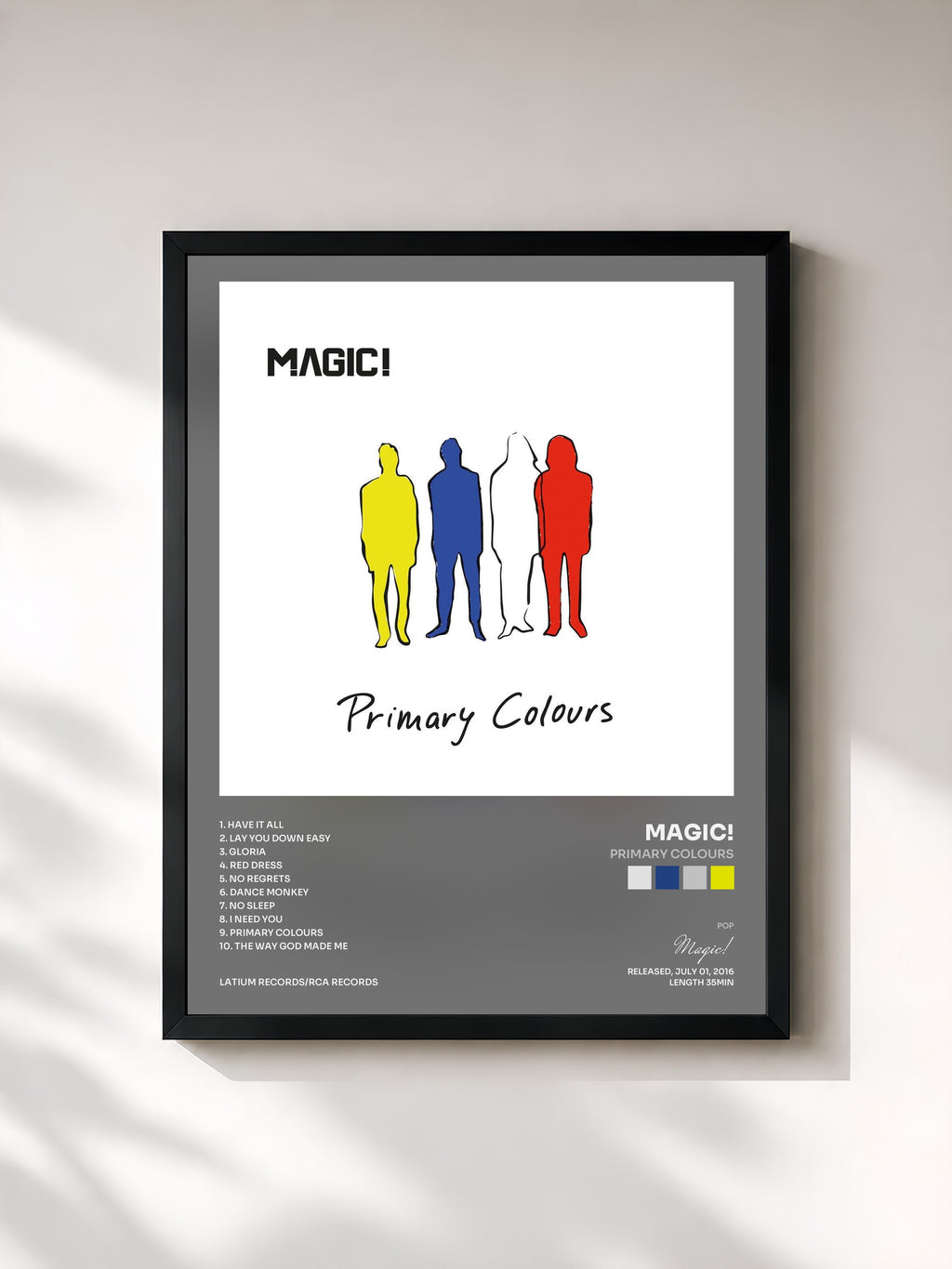 #noir Tableau de l'album Primary Colours de Magic!, cadre noir, imprimé et encadré en France