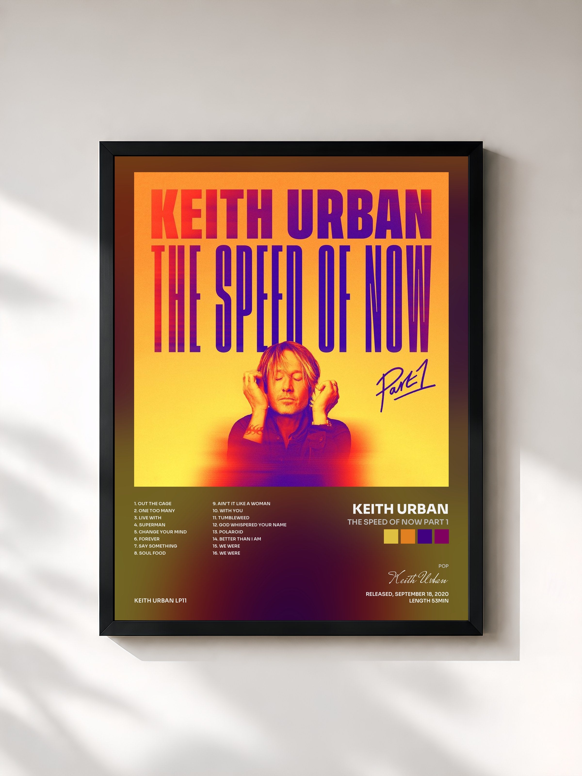 #noir Tableau de l'album THE SPEED OF NOW Part 1 de Keith Urban, cadre noir, imprimé et encadré en France