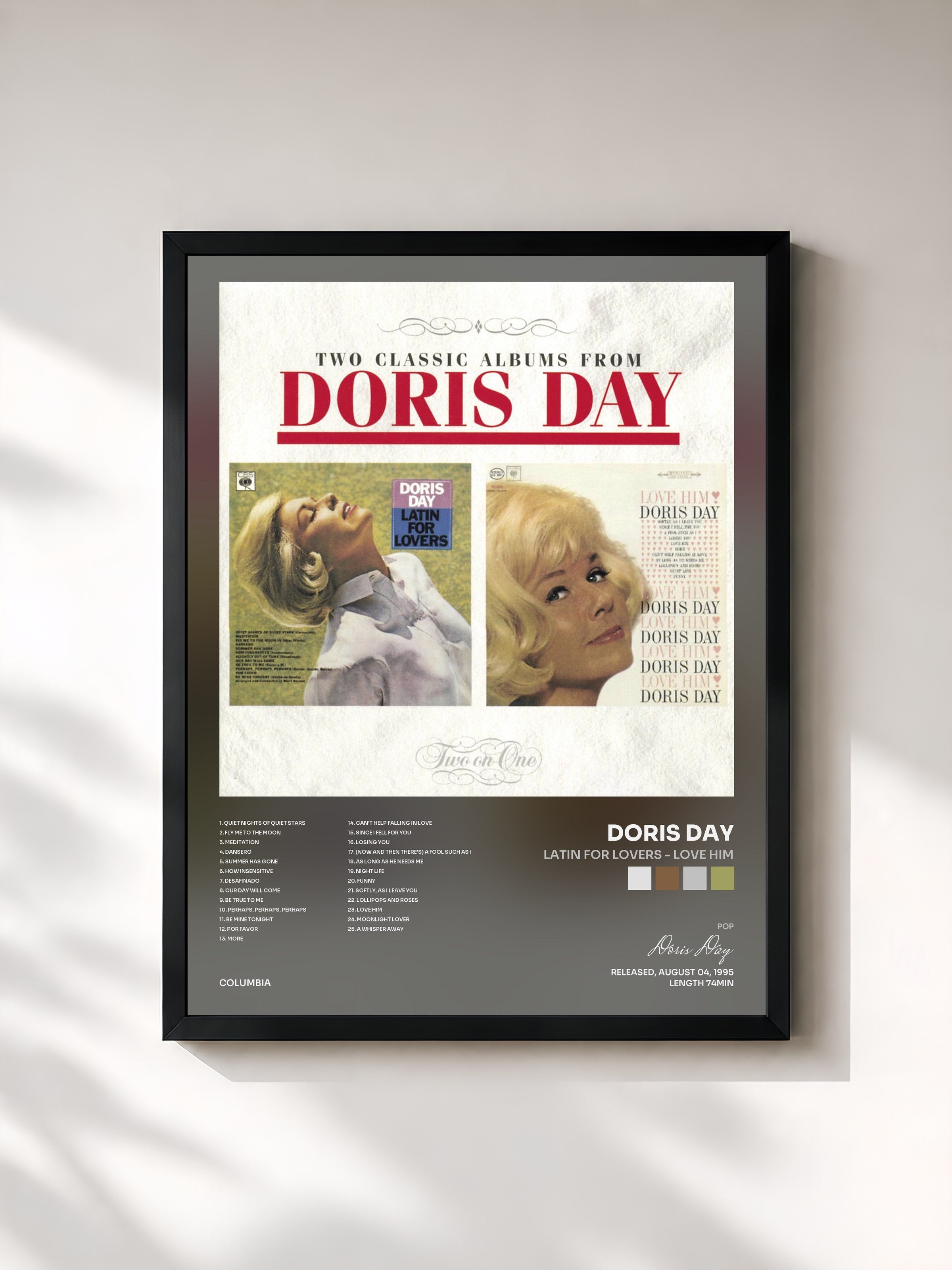 #noir Tableau de l'album LATIN FOR LOVERS - LOVE HIM de Doris Day, cadre noir, imprimé et encadré en France
